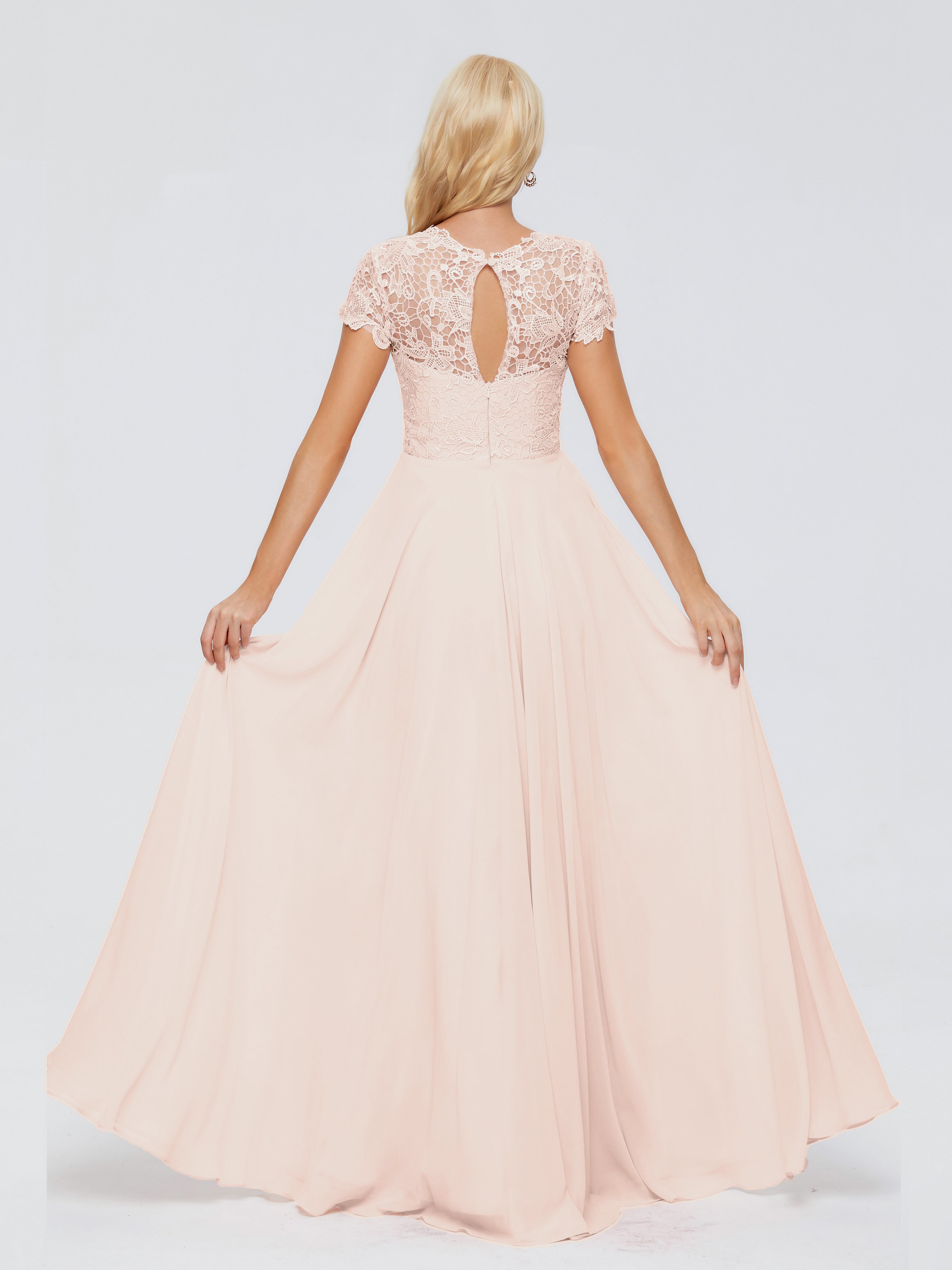 Robe Demoiselle D Honneur Rose Perle A-ligne Encolure Dégagée Mousseline Robes Demoiselle D'Honneur