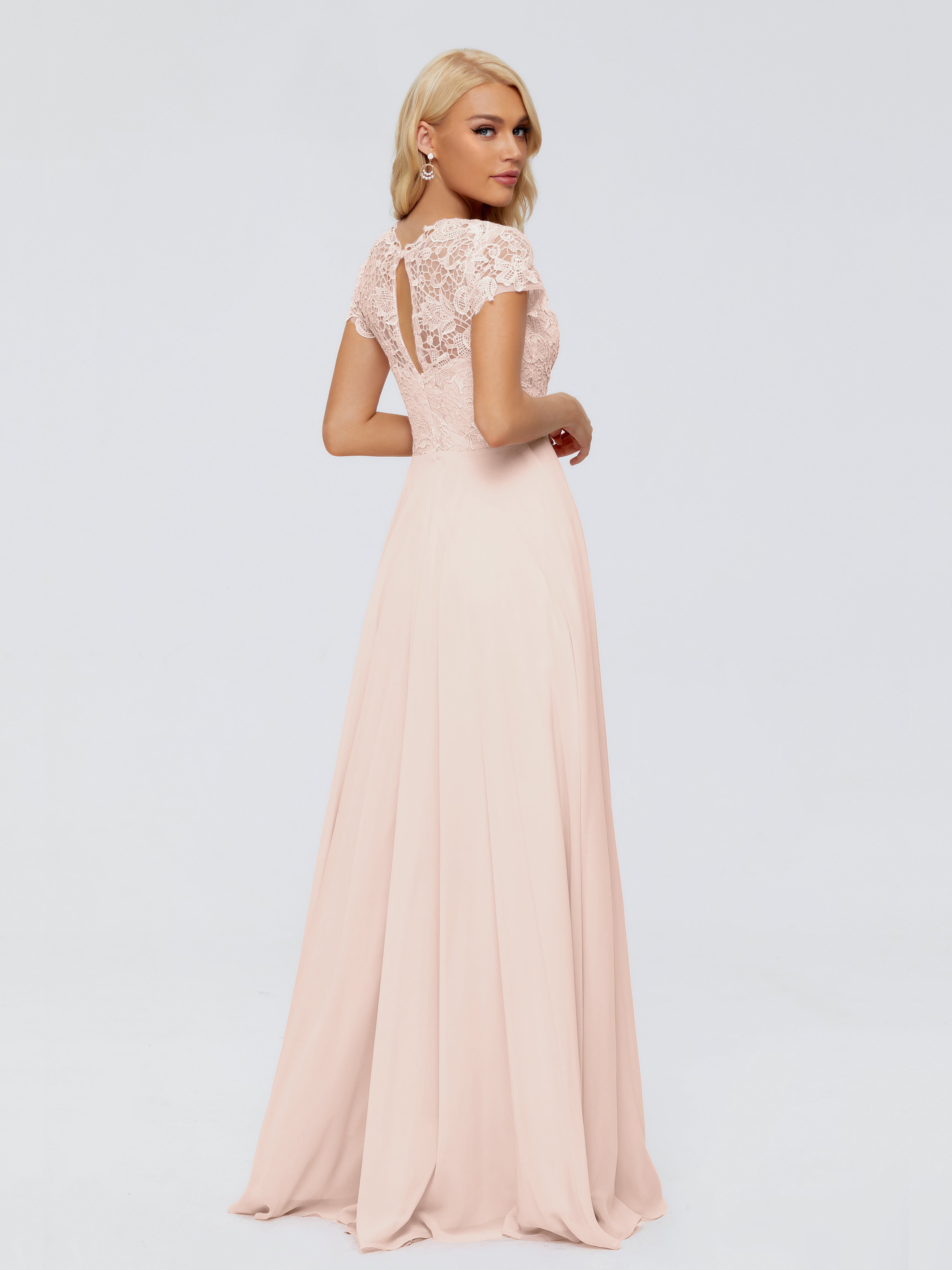 Robe Demoiselle D Honneur Rose Perle A-ligne Encolure Dégagée Mousseline Robes Demoiselle D'Honneur