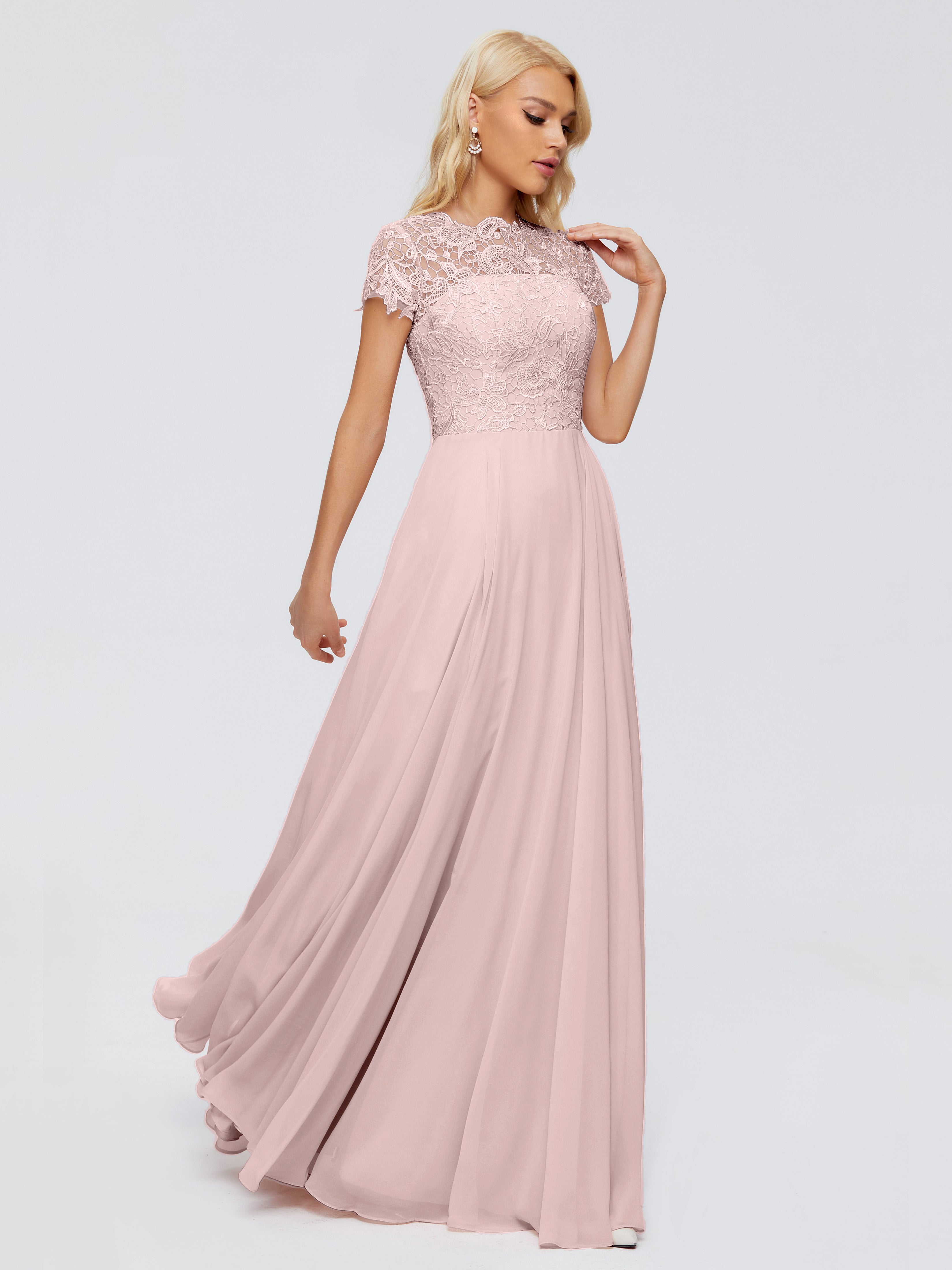 Robe Rose Poudré Mariage Demoiselle D Honneur Trapèze Encolure Dégagée Mousseline Robes Demoiselle D'Honneur