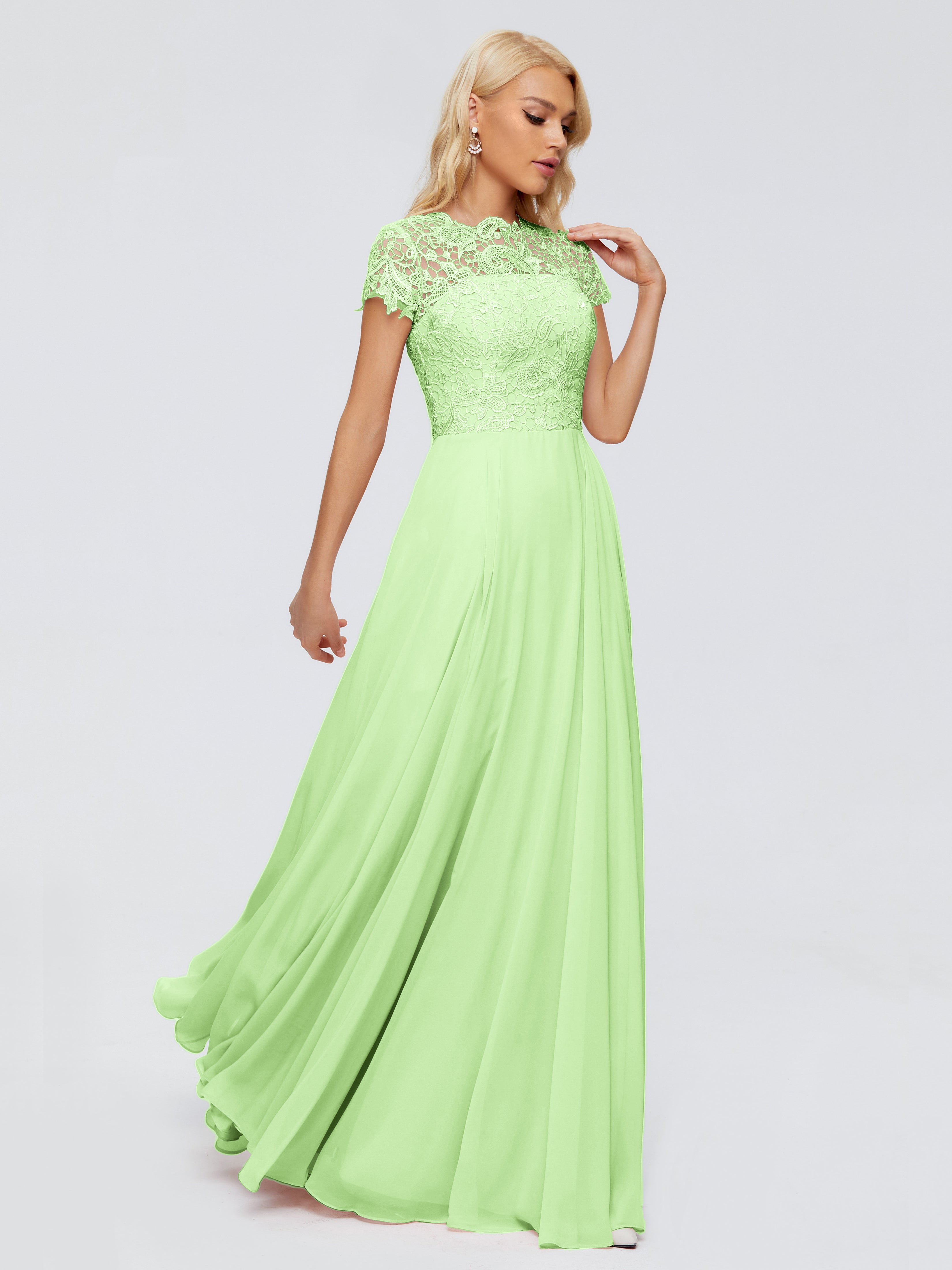Demoiselle D Honneur Vert Sauge Trapèze Encolure Dégagée Mousseline Robes Demoiselle D'Honneur