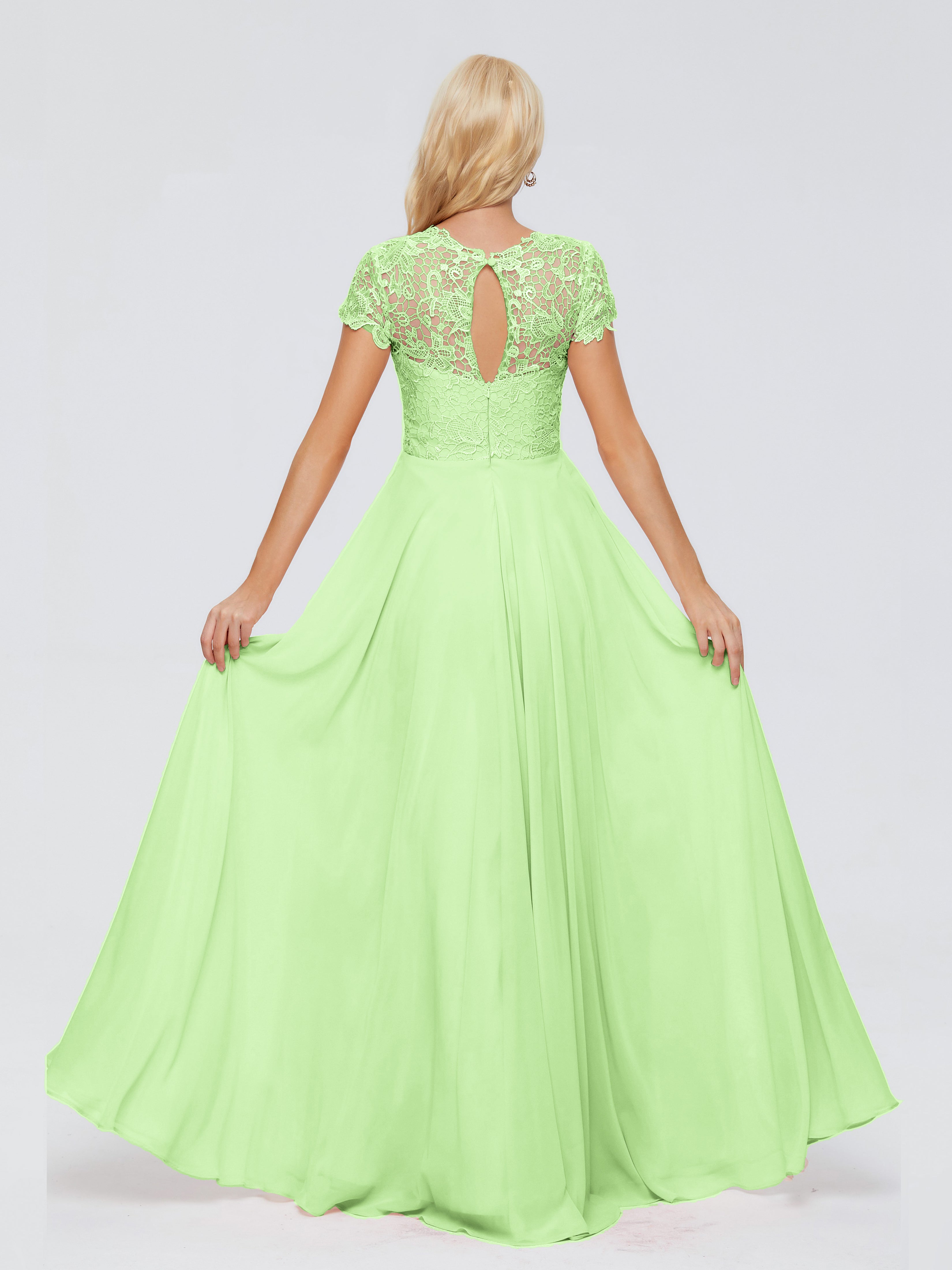 Demoiselle D Honneur Vert Sauge Trapèze Encolure Dégagée Mousseline Robes Demoiselle D'Honneur