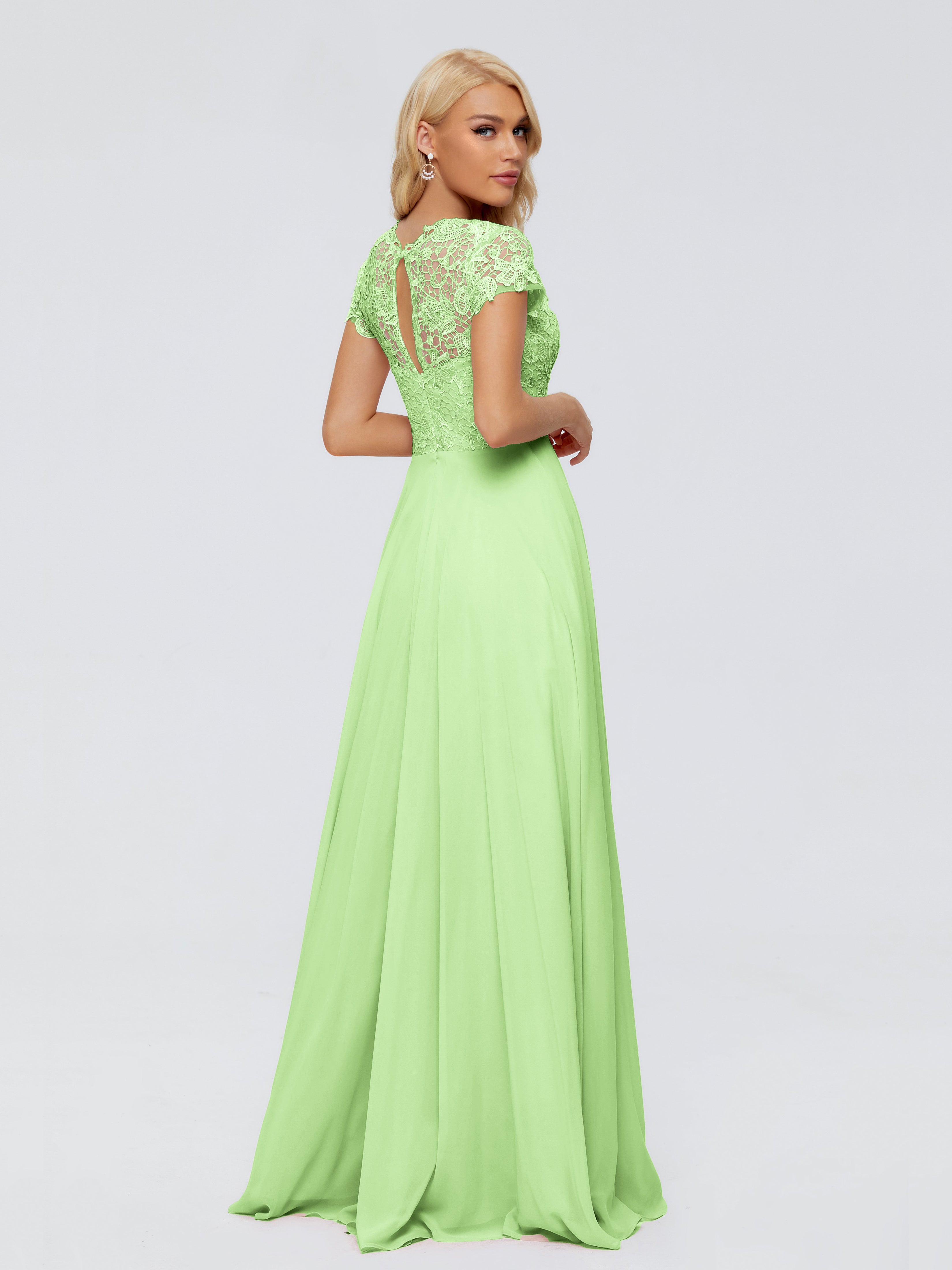 Demoiselle D Honneur Vert Sauge Trapèze Encolure Dégagée Mousseline Robes Demoiselle D'Honneur