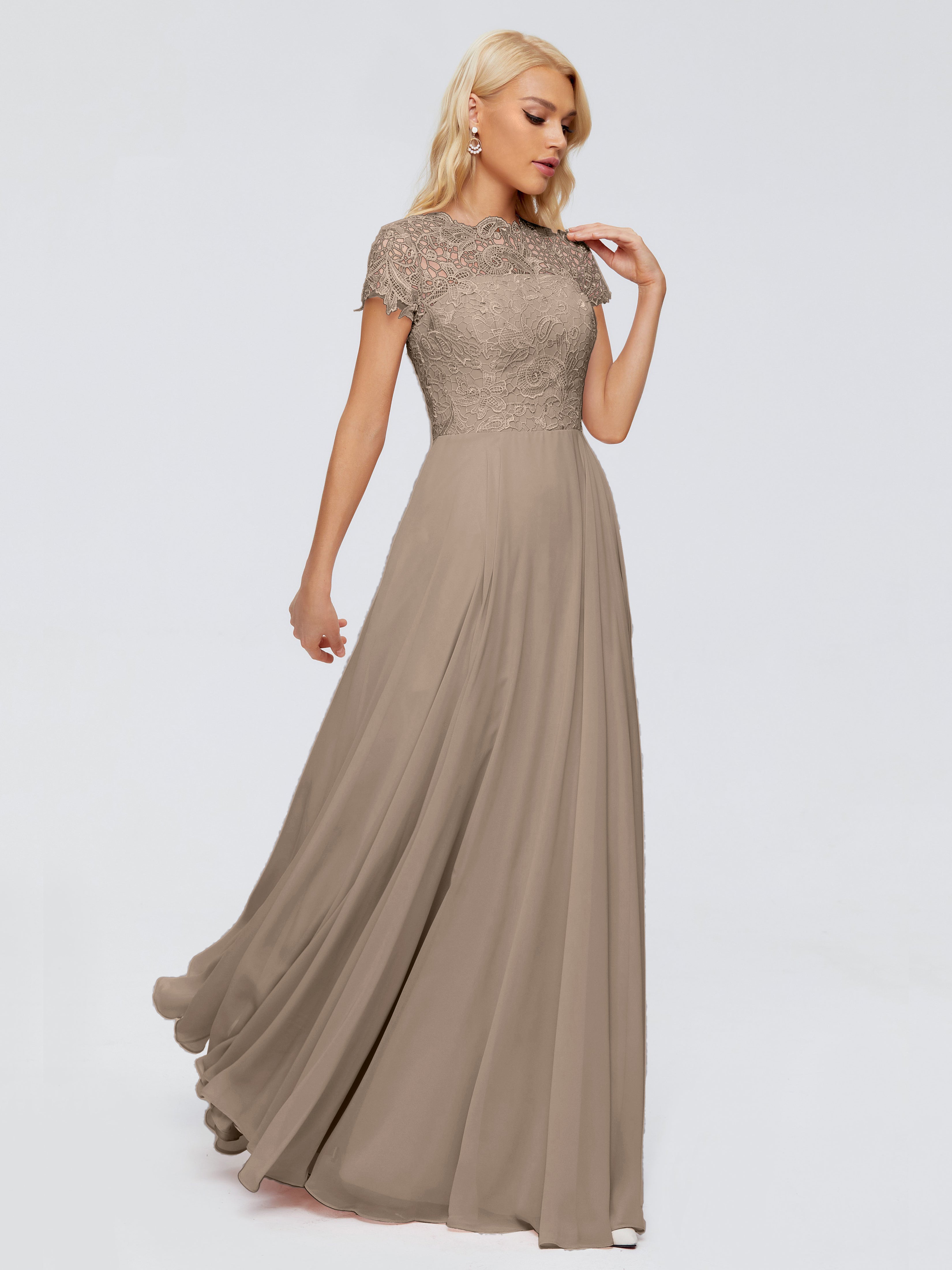 Couleur Taupe Robe Trapèze Encolure Dégagée Mousseline Robes Demoiselle D'Honneur