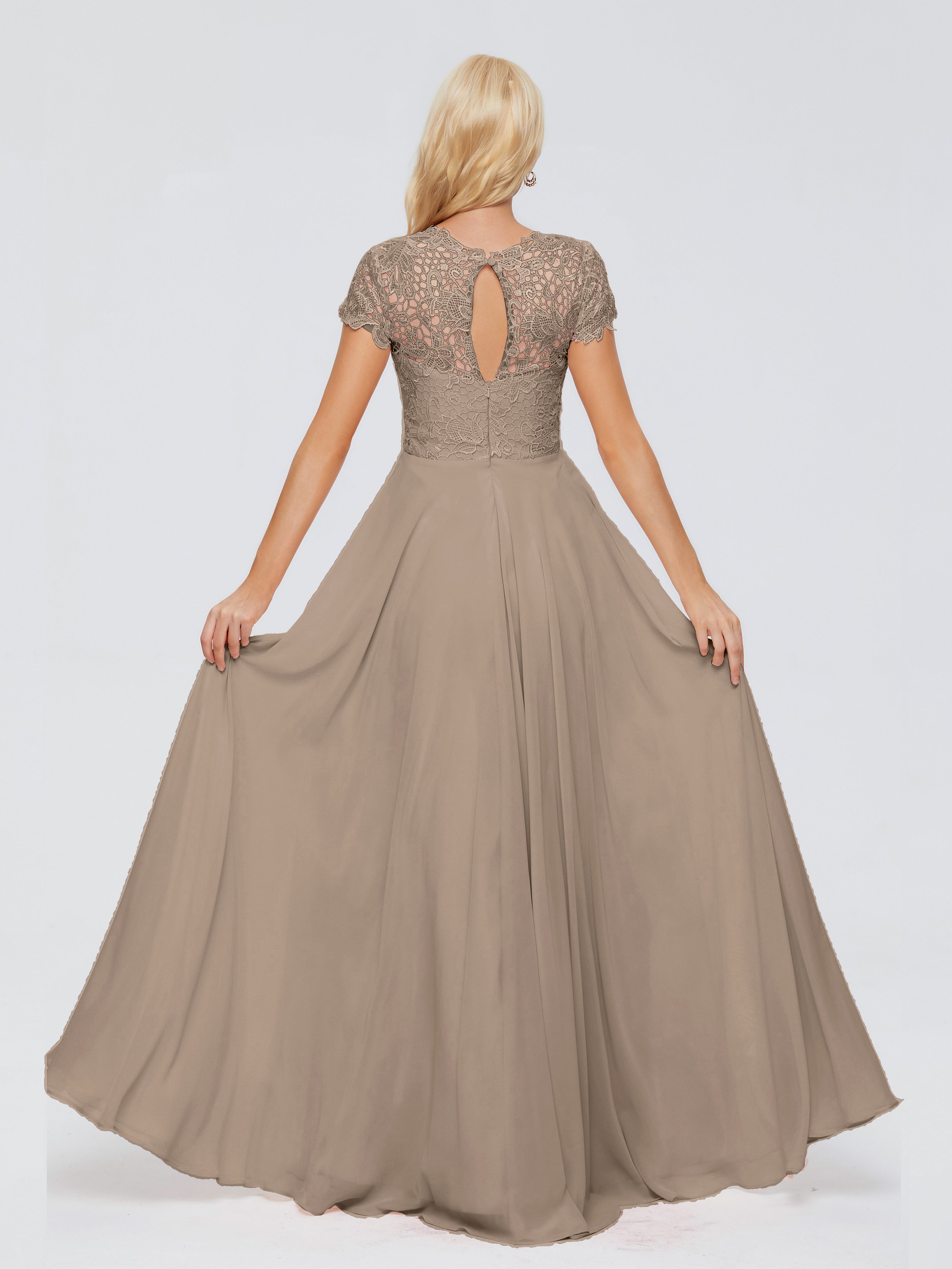 Couleur Taupe Robe Trapèze Encolure Dégagée Mousseline Robes Demoiselle D'Honneur