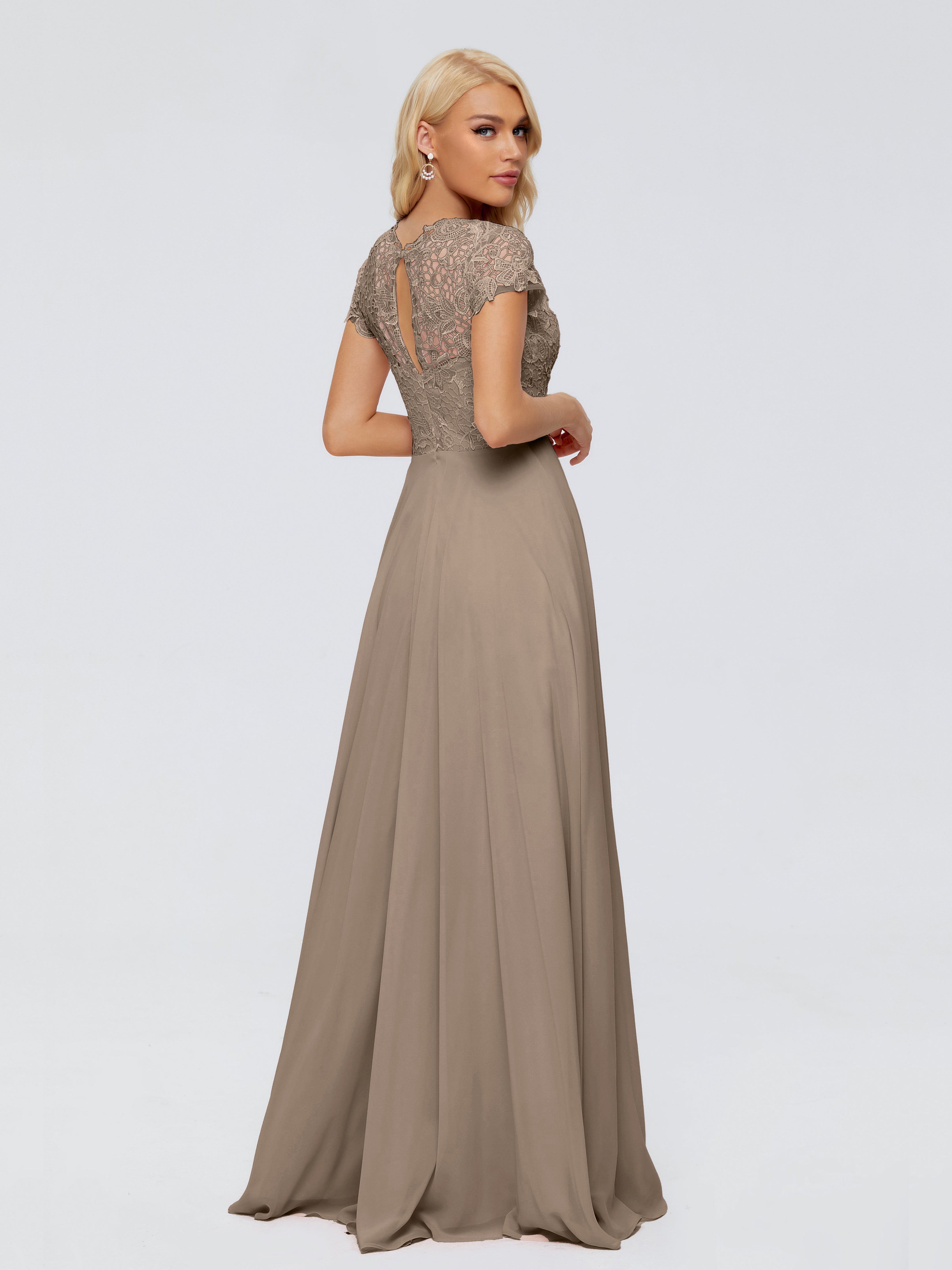 Couleur Taupe Robe Trapèze Encolure Dégagée Mousseline Robes Demoiselle D'Honneur