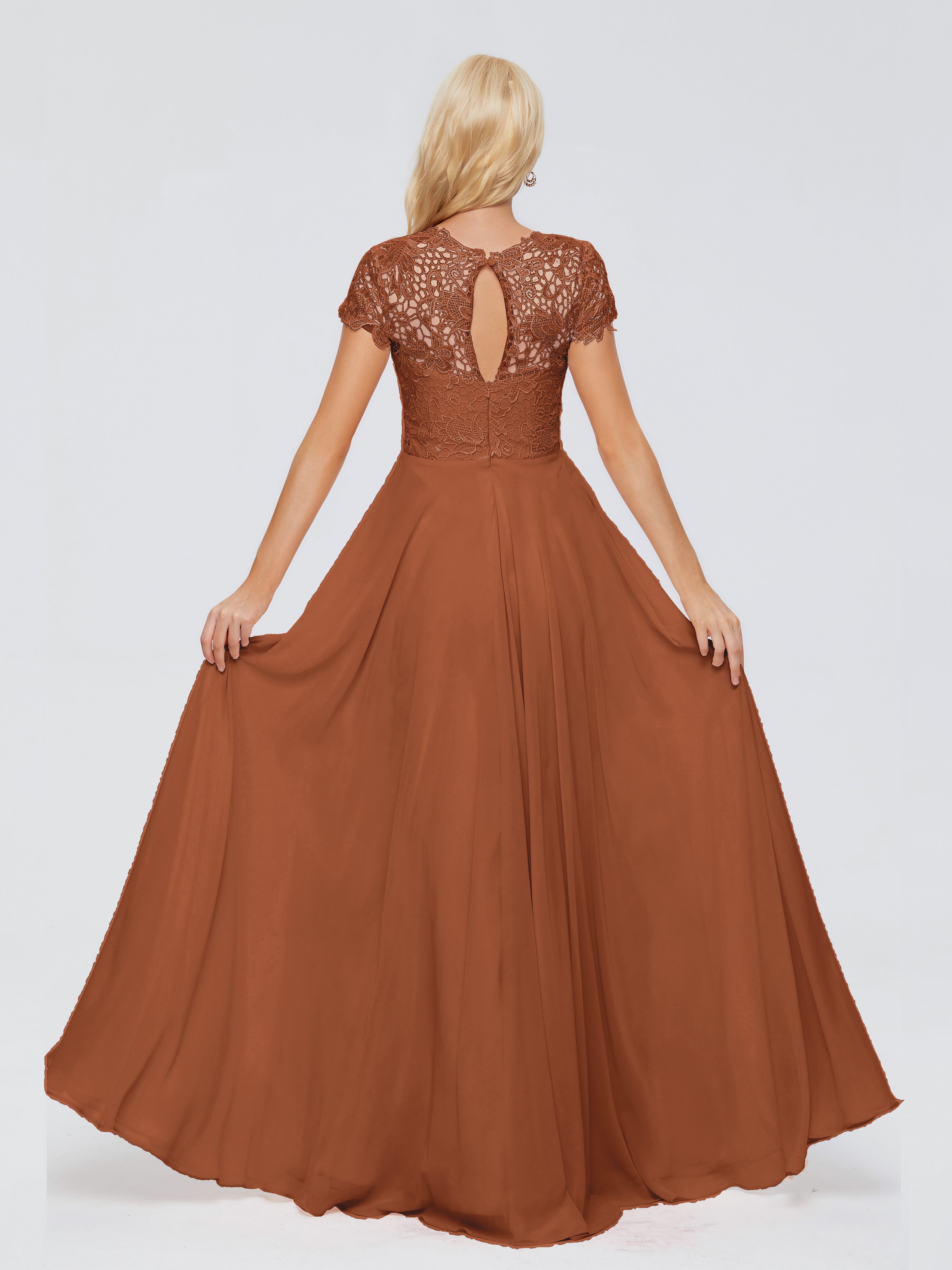 Robe Demoiselle D Honneur Terracotta Trapèze Encolure Dégagée Mousseline Robes Demoiselle D'Honneur