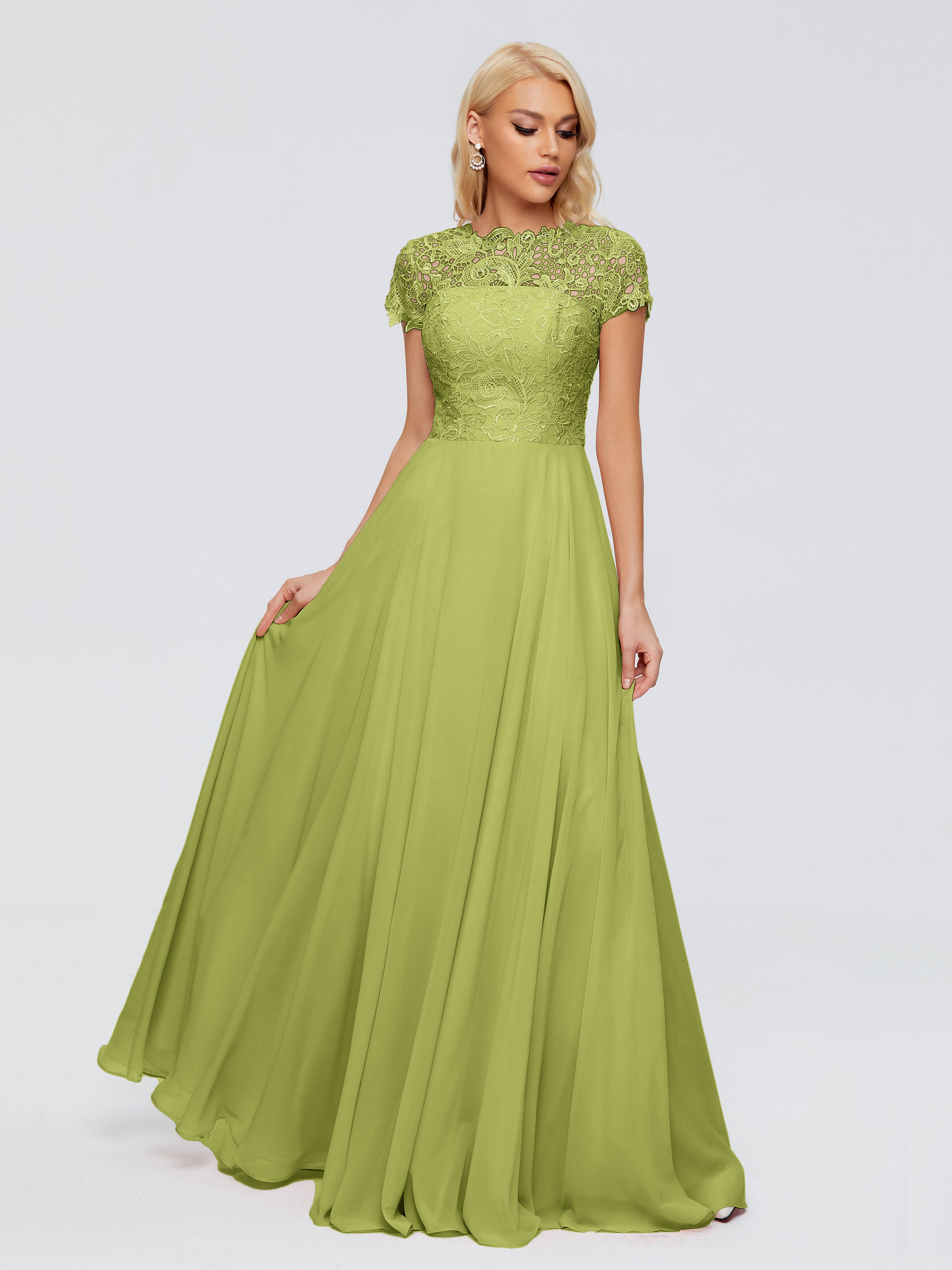 Robes De Demoiselle D'Honneur Trèfle A-ligne Encolure Dégagée Mousseline Robes Demoiselle D'Honneur