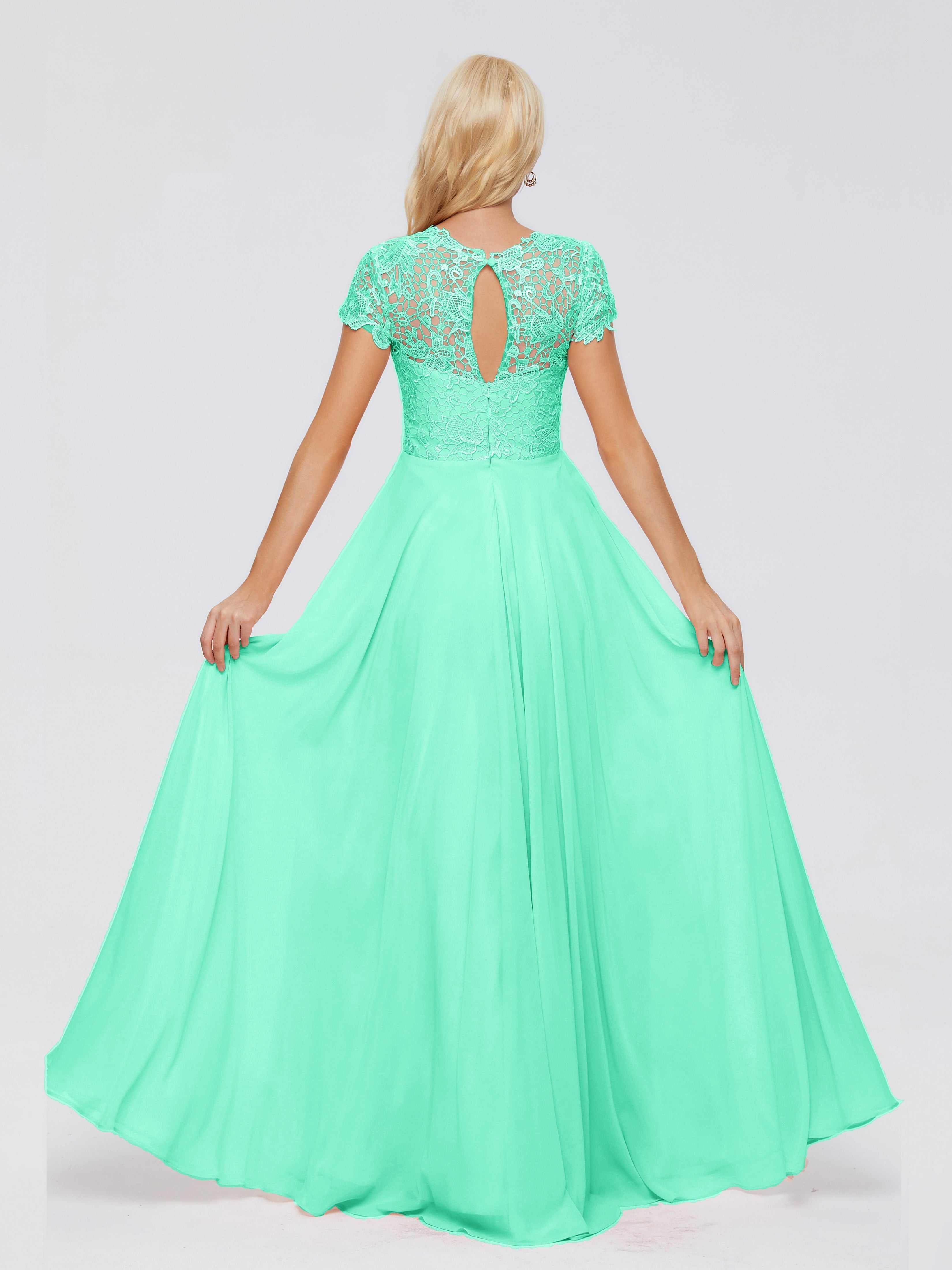 Robes De Demoiselle D'Honneur Turquoise Trapèze Encolure Dégagée Mousseline Robes Demoiselle D'Honneur