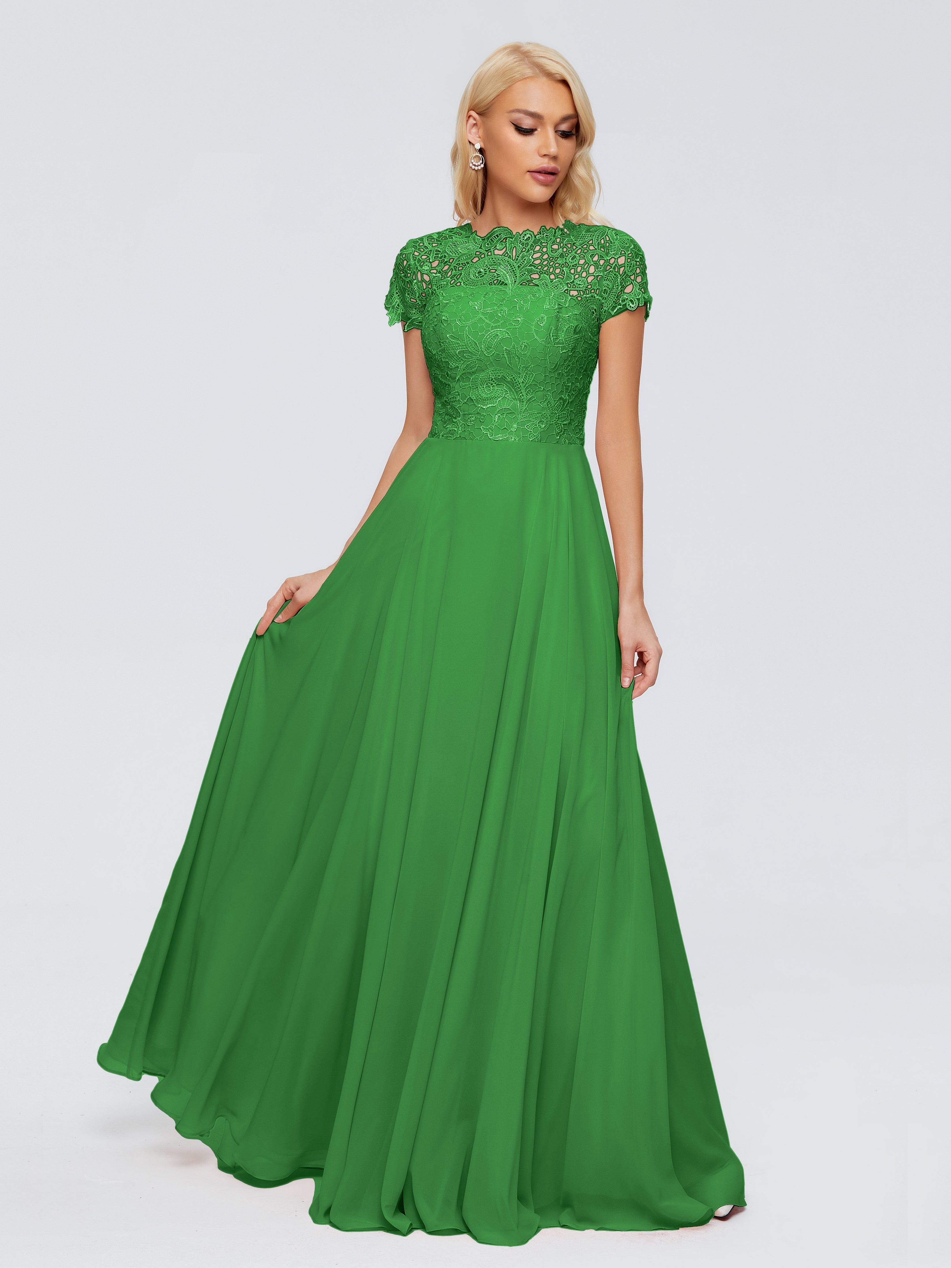 Robe Demoiselle Dhonneur Vert Trapèze Encolure Dégagée Mousseline Robes Demoiselle D'Honneur