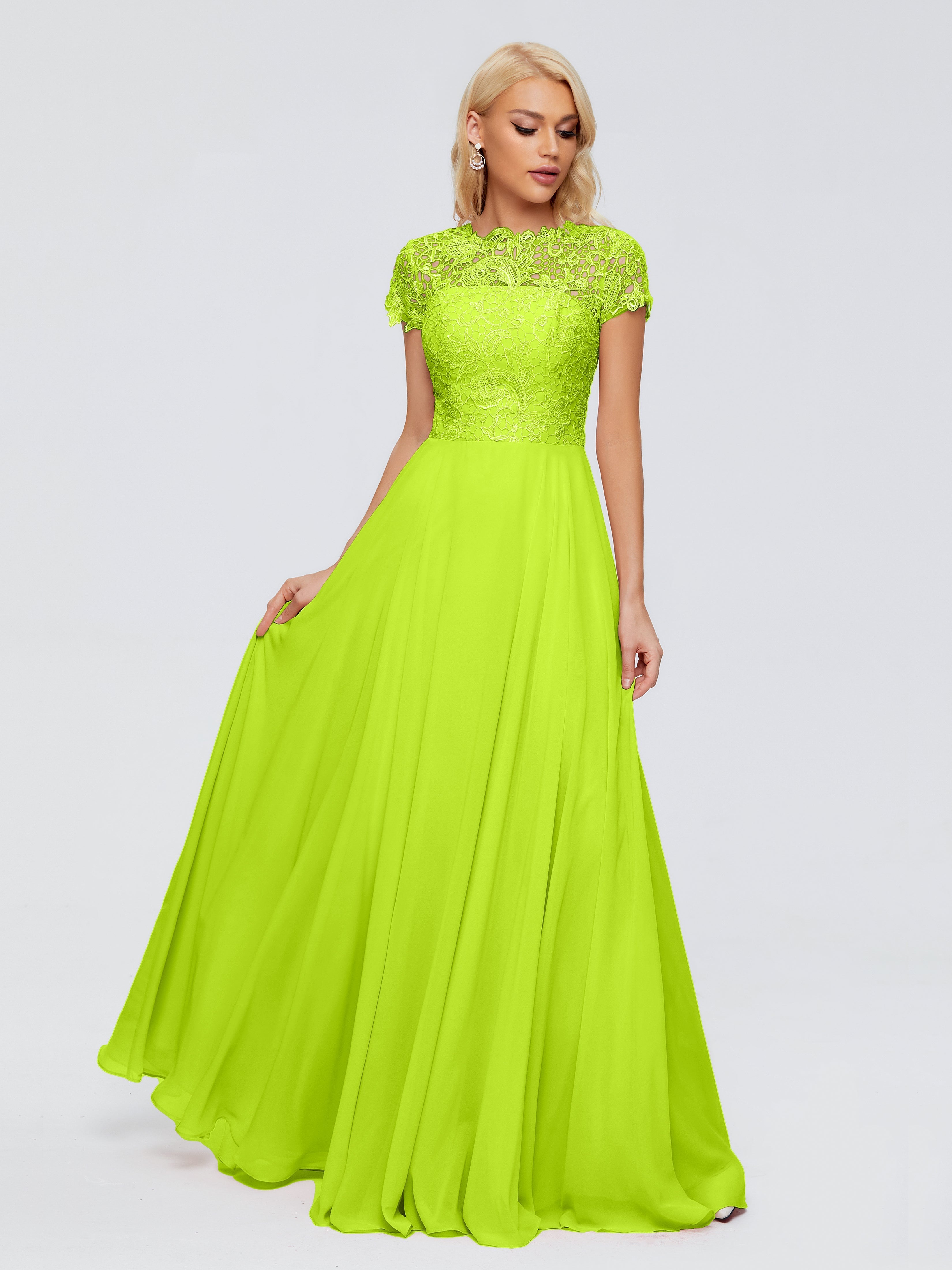 Robes De Demoiselle D'Honneur Vert Citron A-ligne Encolure Dégagée Mousseline Robes Demoiselle D'Honneur
