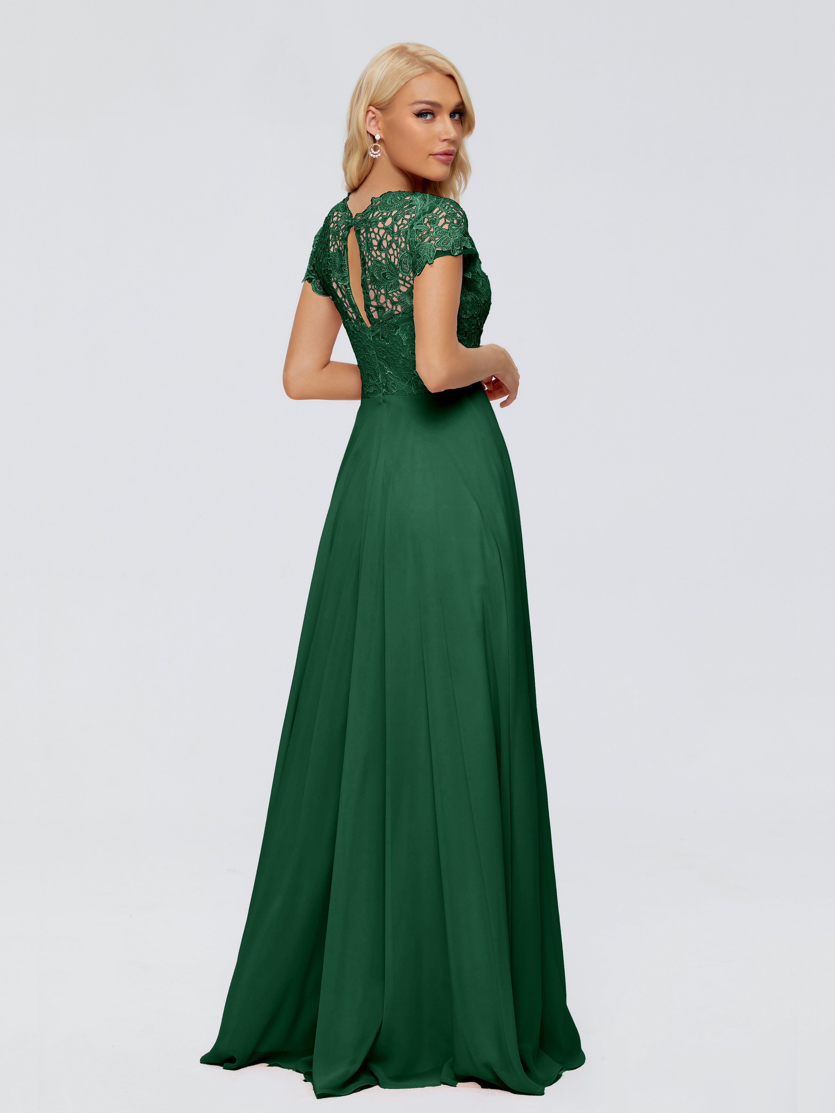 Robe Demoiselle D Honneur Vert Foncé Trapèze Encolure Dégagée Mousseline Robes Demoiselle D'Honneur