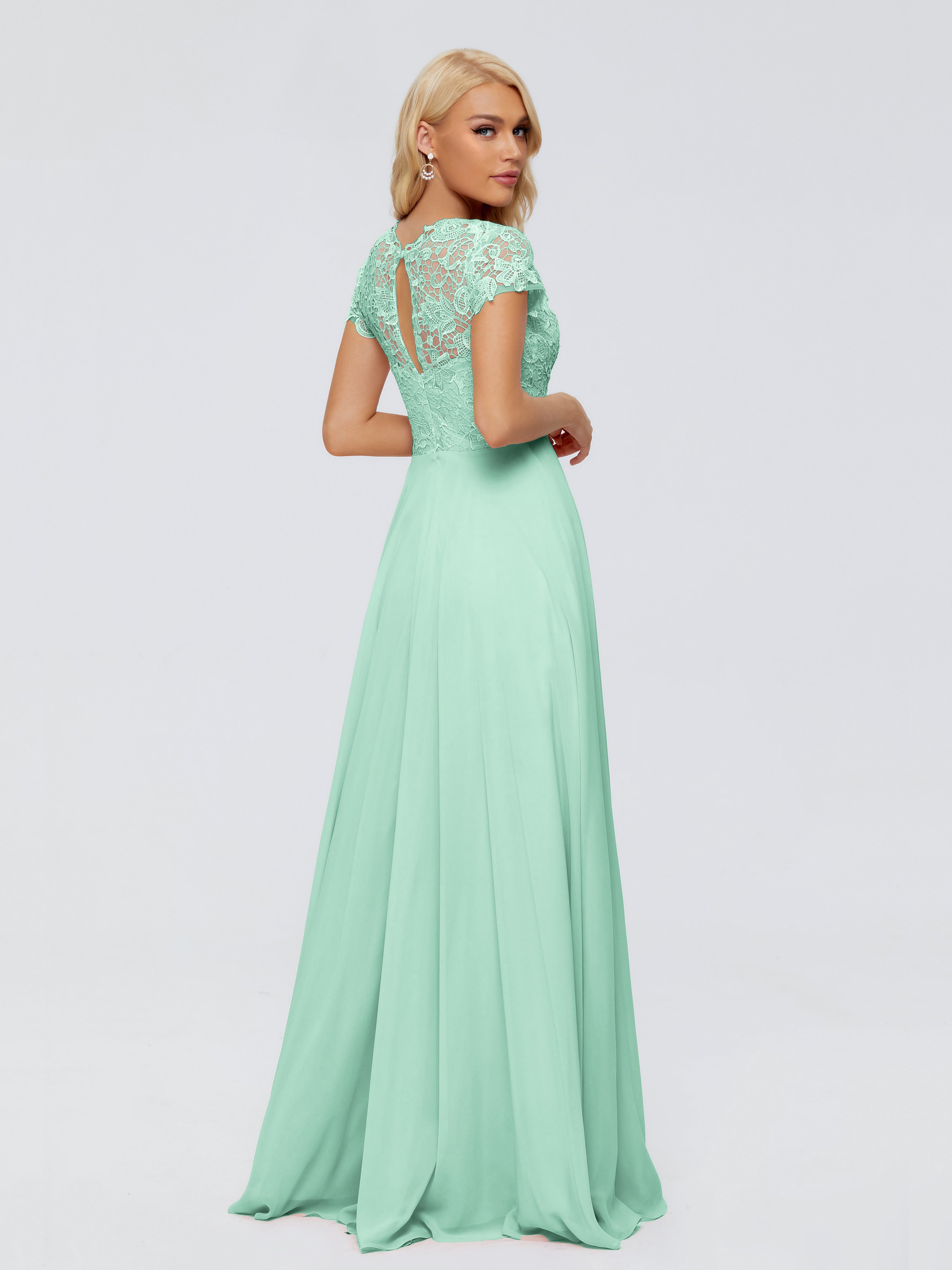 Robe Demoiselle D Honneur Menthe Trapèze Encolure Dégagée Mousseline Robes Demoiselle D'Honneur