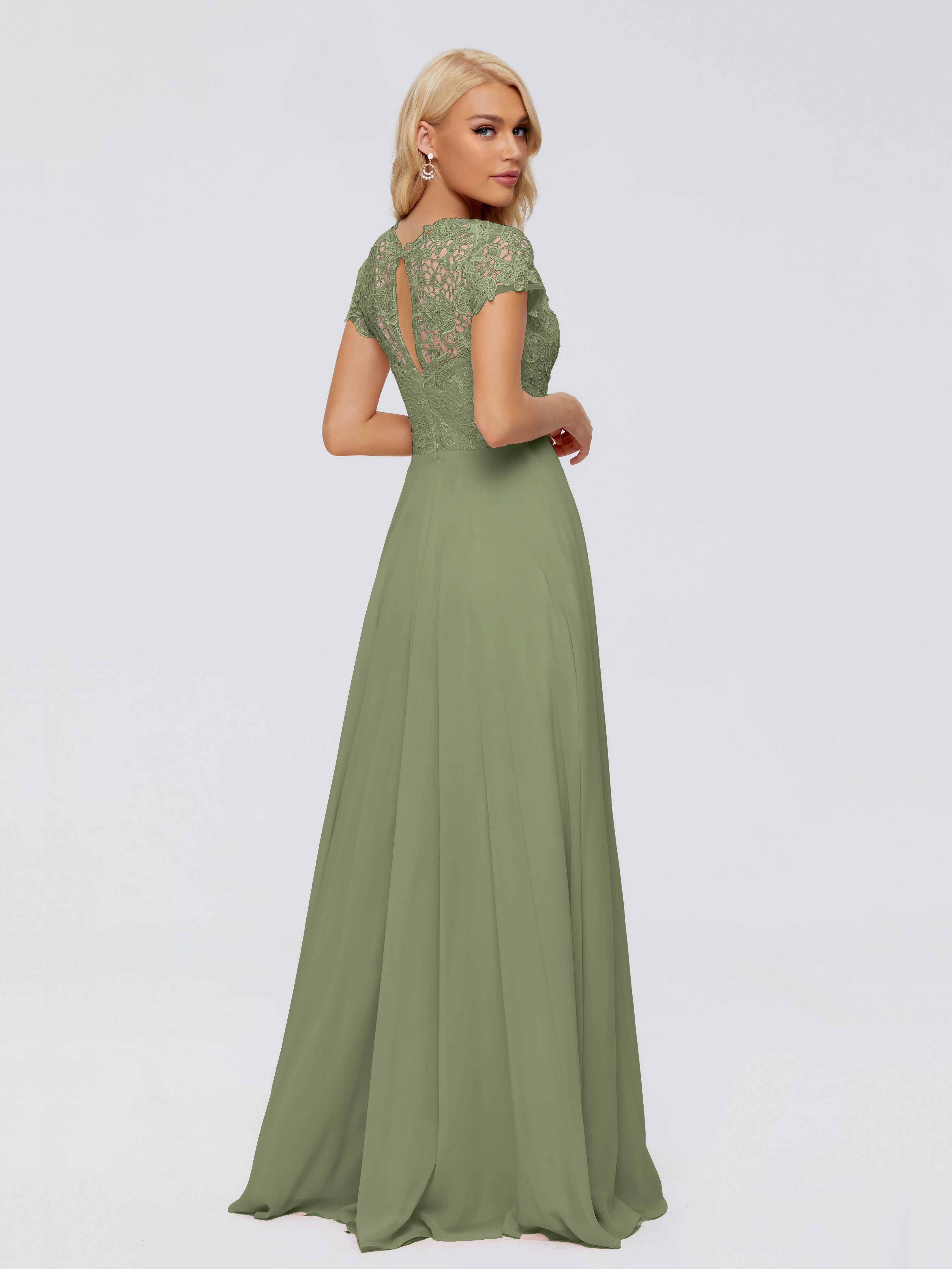 Robes De Demoiselle D'Honneur Vert Olive Clair Trapèze Encolure Dégagée Mousseline Robes Demoiselle D'Honneur