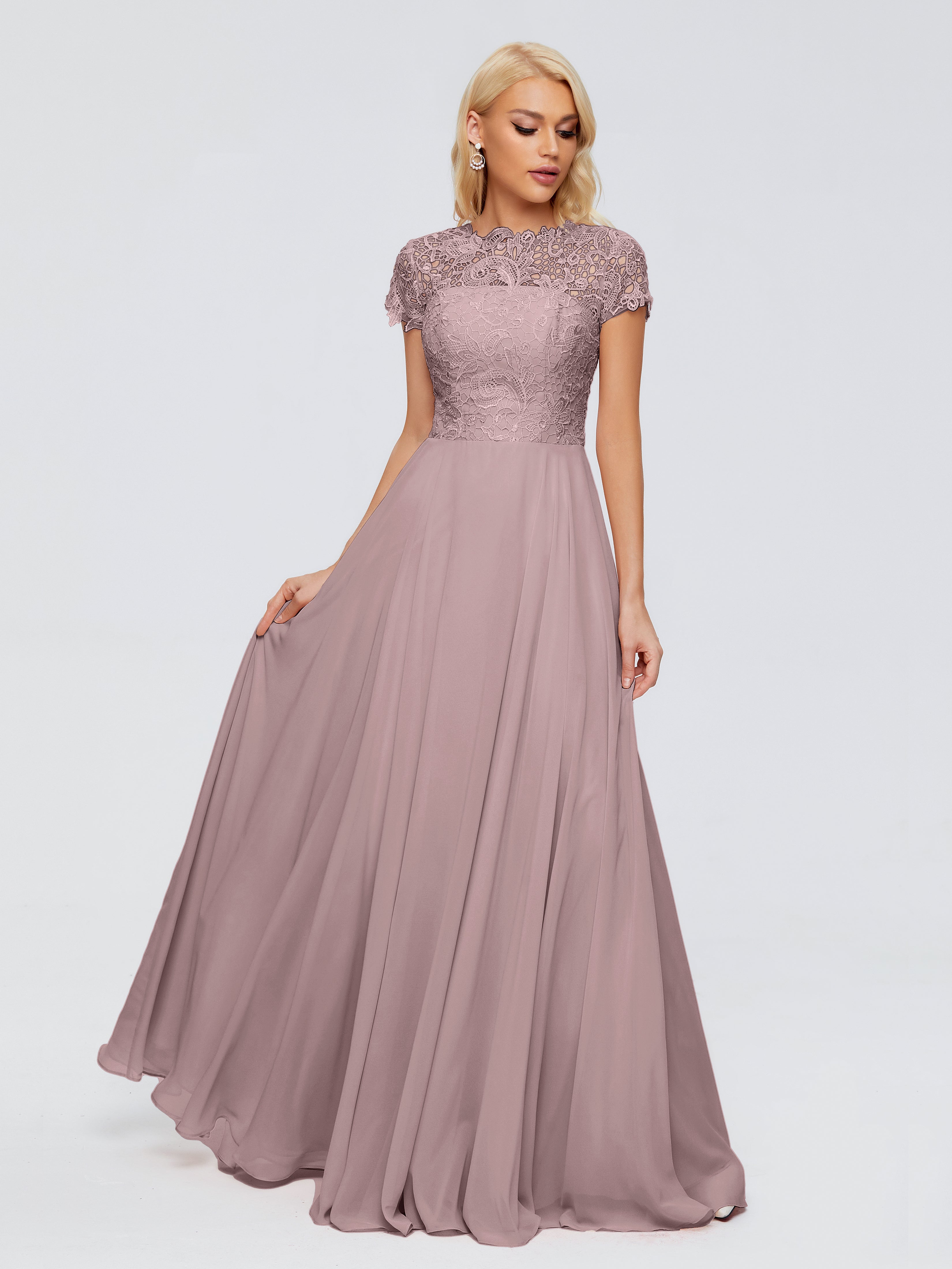 Robes De Demoiselle D'Honneur Mauve Foncé A-ligne Encolure Dégagée Mousseline Robes Demoiselle D'Honneur