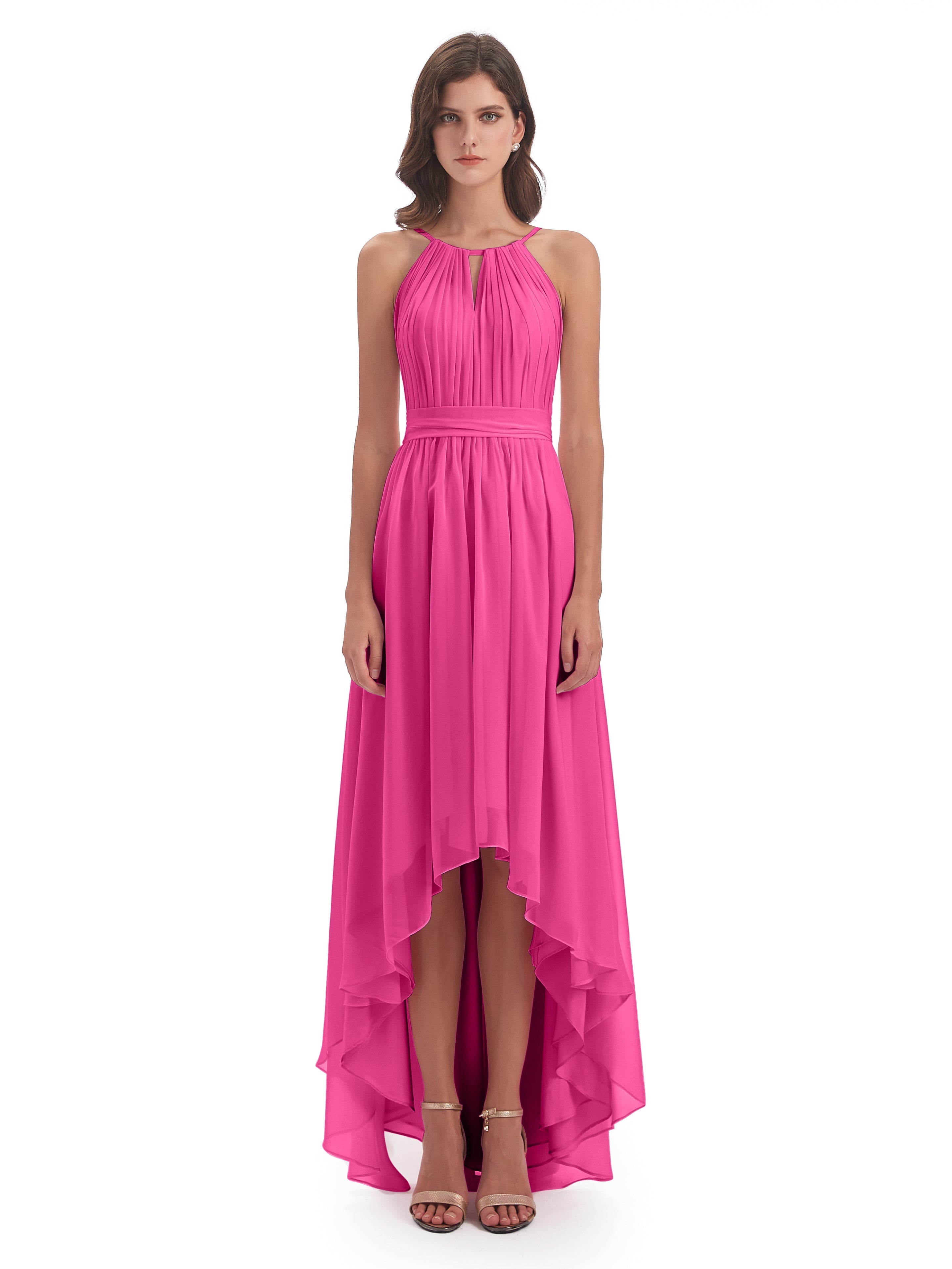 Robe Demoiselle D Honneur Azalée Asymétrique Haute Basse Licou Mousseline Robes Demoiselle D'Honneur