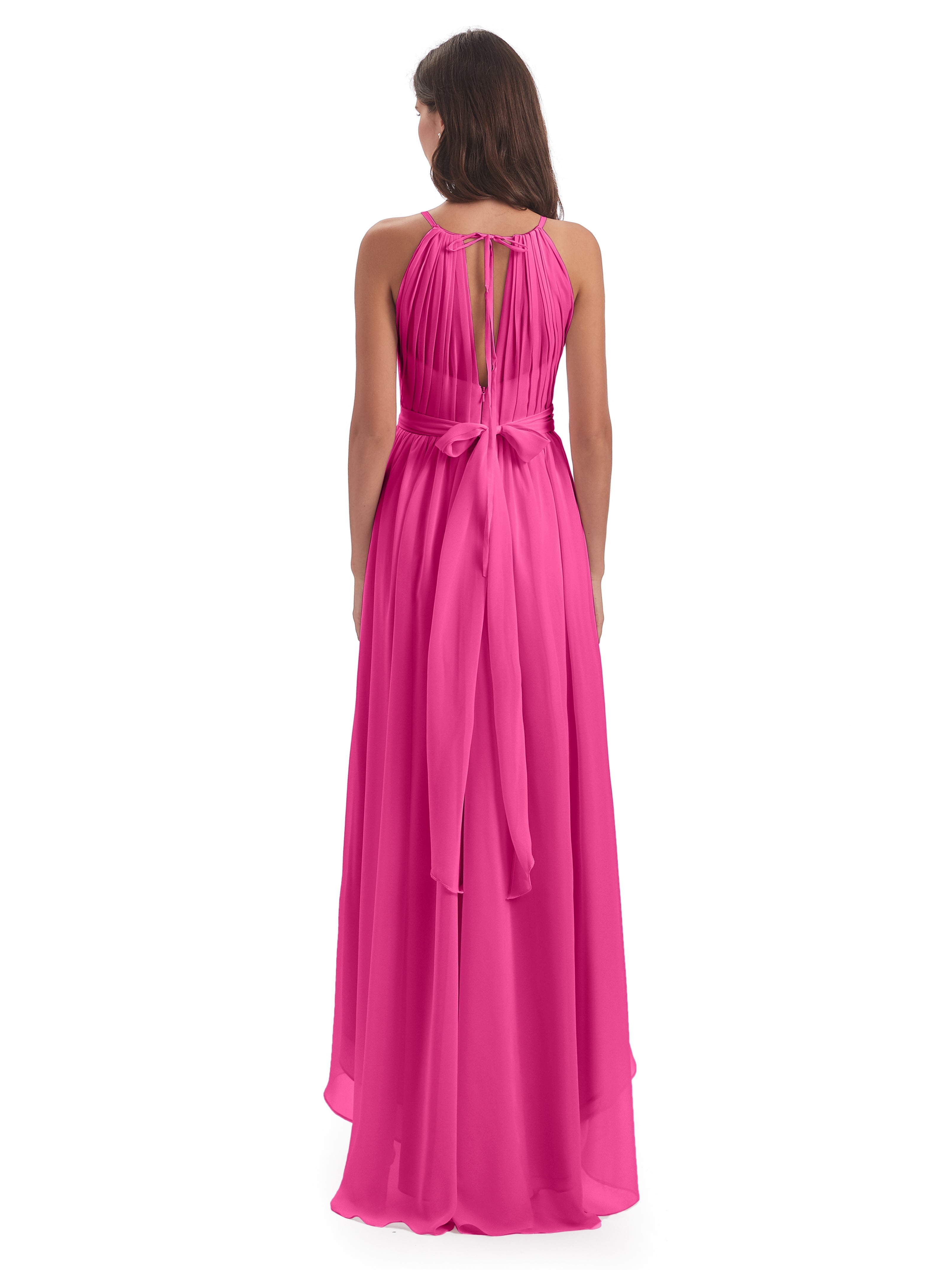 Robe Demoiselle D Honneur Azalée Asymétrique Haute Basse Licou Mousseline Robes Demoiselle D'Honneur