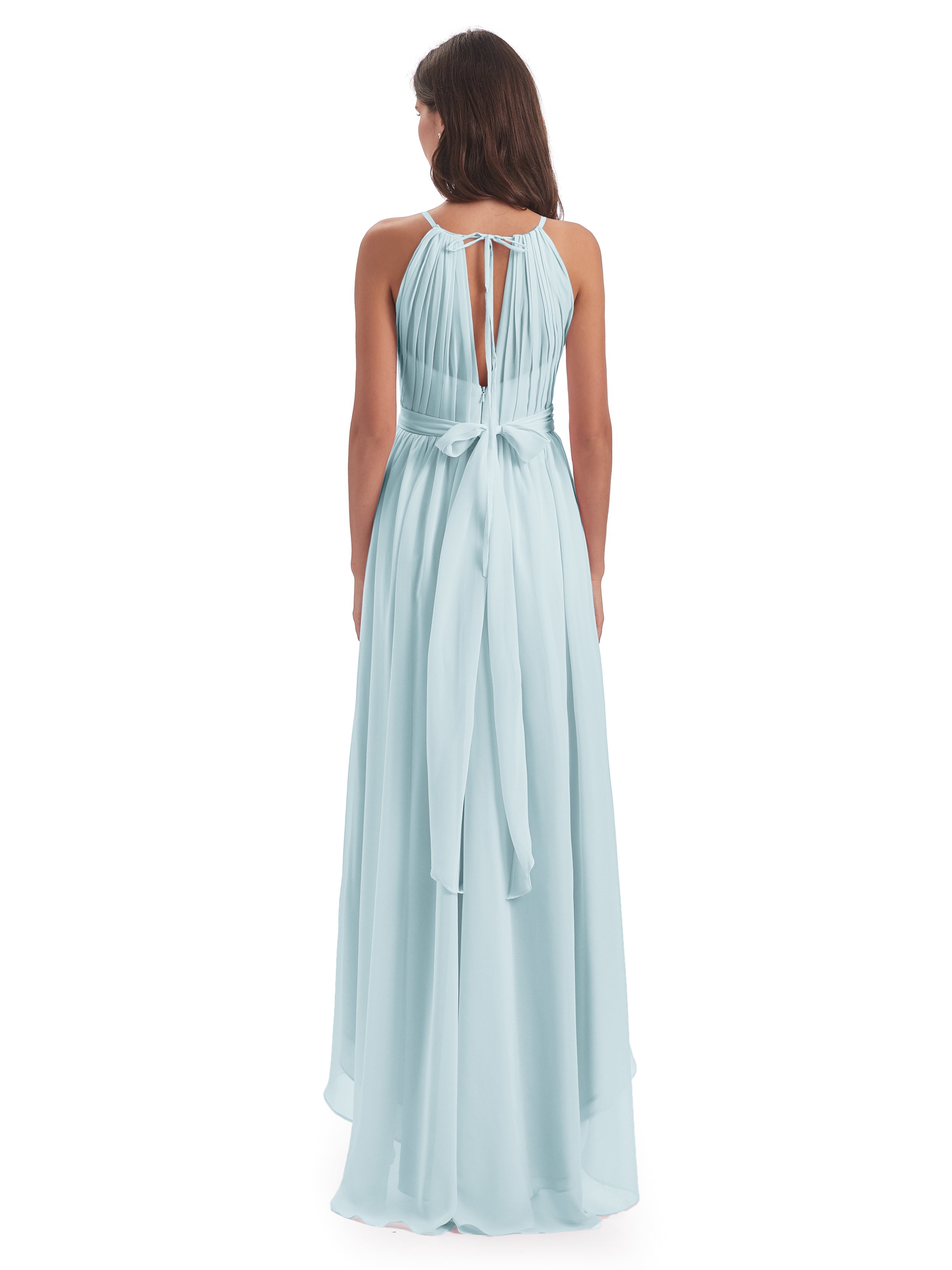 Robe De Demoiselle D'Honneur Brume Asymétrique Haute Basse Licou Mousseline Robes Demoiselle D'Honneur