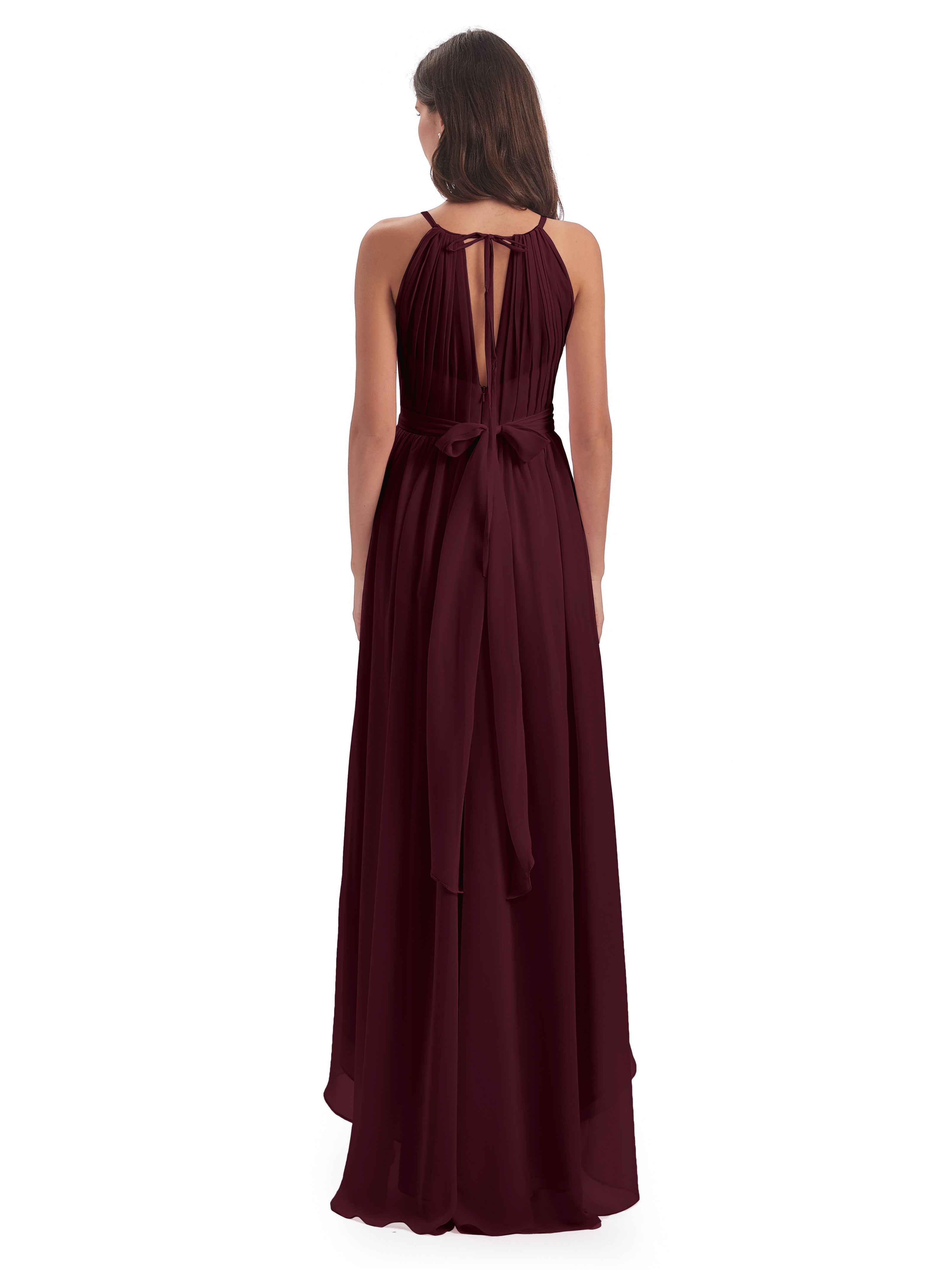 Robes De Demoiselle D'Honneur Cabernet Asymétrique Haute Basse Licou Mousseline Robes Demoiselle D'Honneur