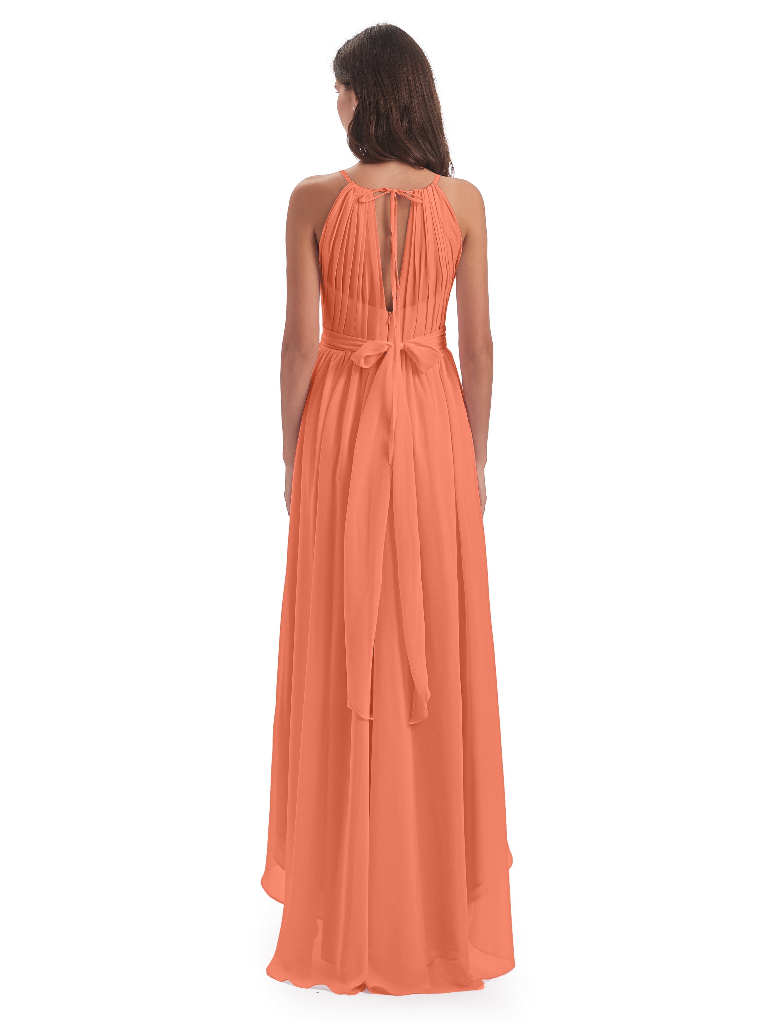 Robes De Demoiselle D'Honneur Coucher De Soleil Asymétrique Haute Basse Licou Mousseline Robes Demoiselle D'Honneur