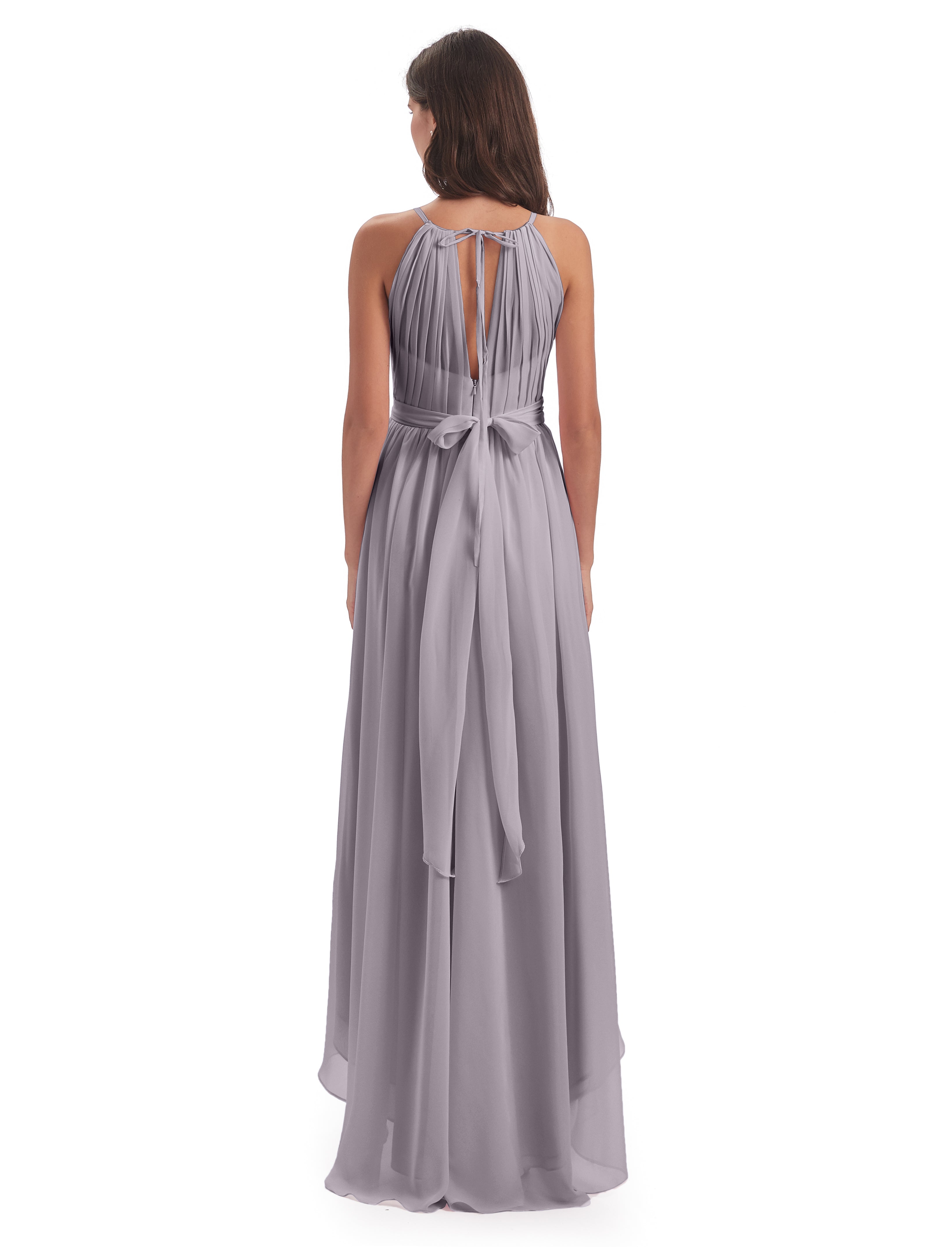 Robes De Demoiselle D'Honneur Couleur Crépuscule Asymétrique Haute Basse Licou Mousseline Robes Demoiselle D'Honneur