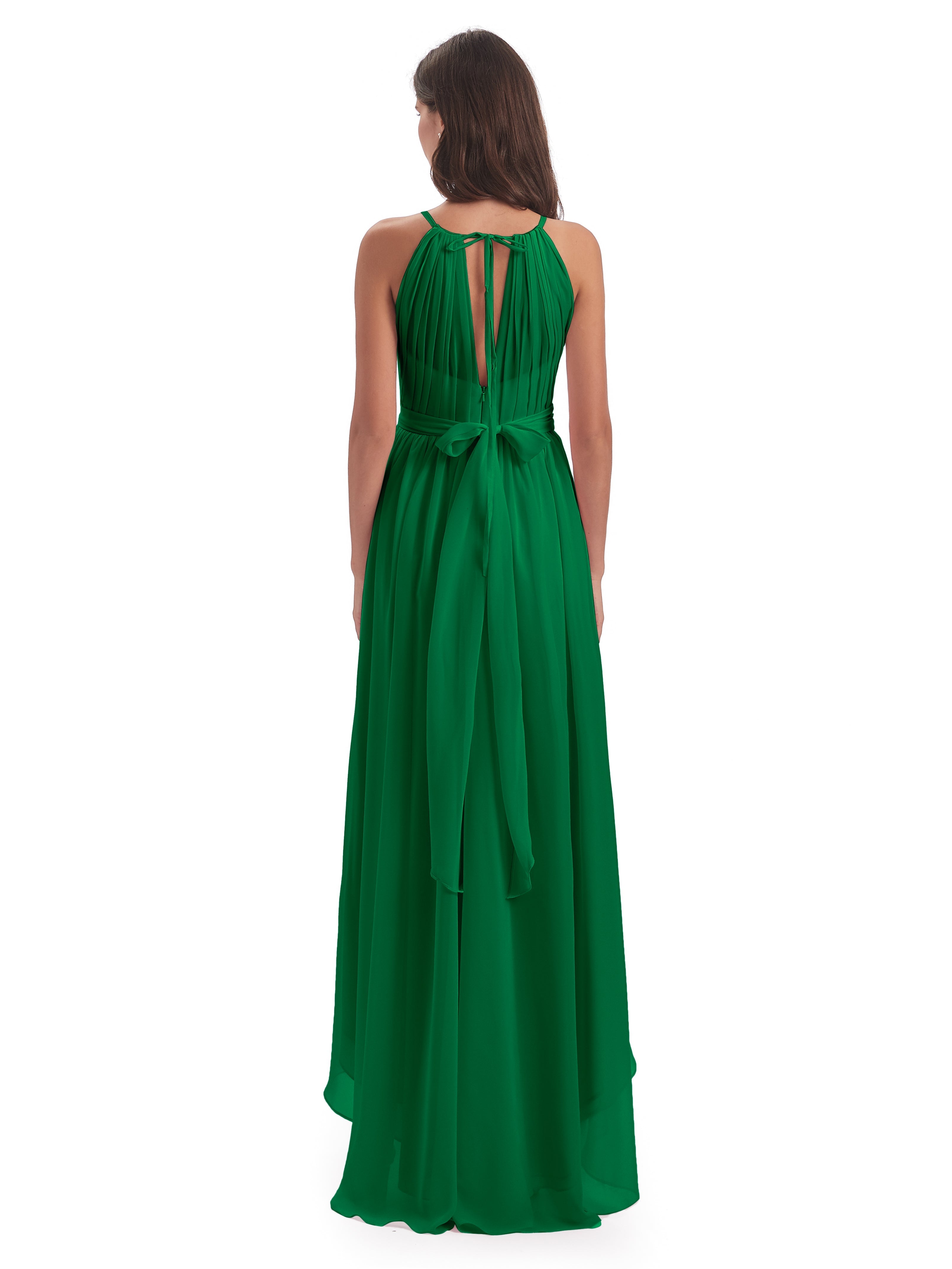 Robe Demoiselle D Honneur Emeraude Asymétrique Haute Basse Licou Mousseline Robes Demoiselle D'Honneur