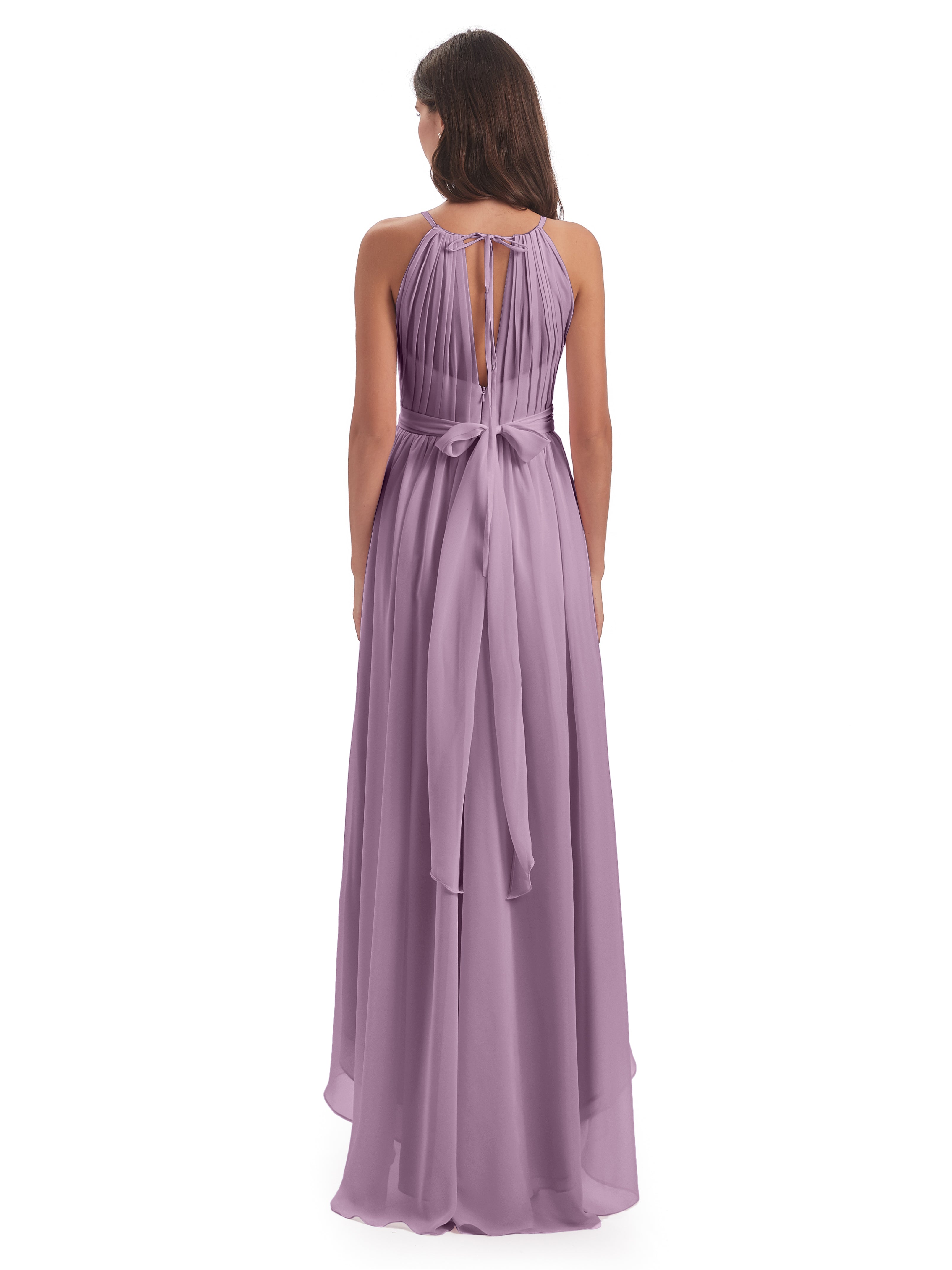 Robes De Demoiselle D'Honneur Glycine Asymétrique Haute Basse Licou Mousseline Robes Demoiselle D'Honneur