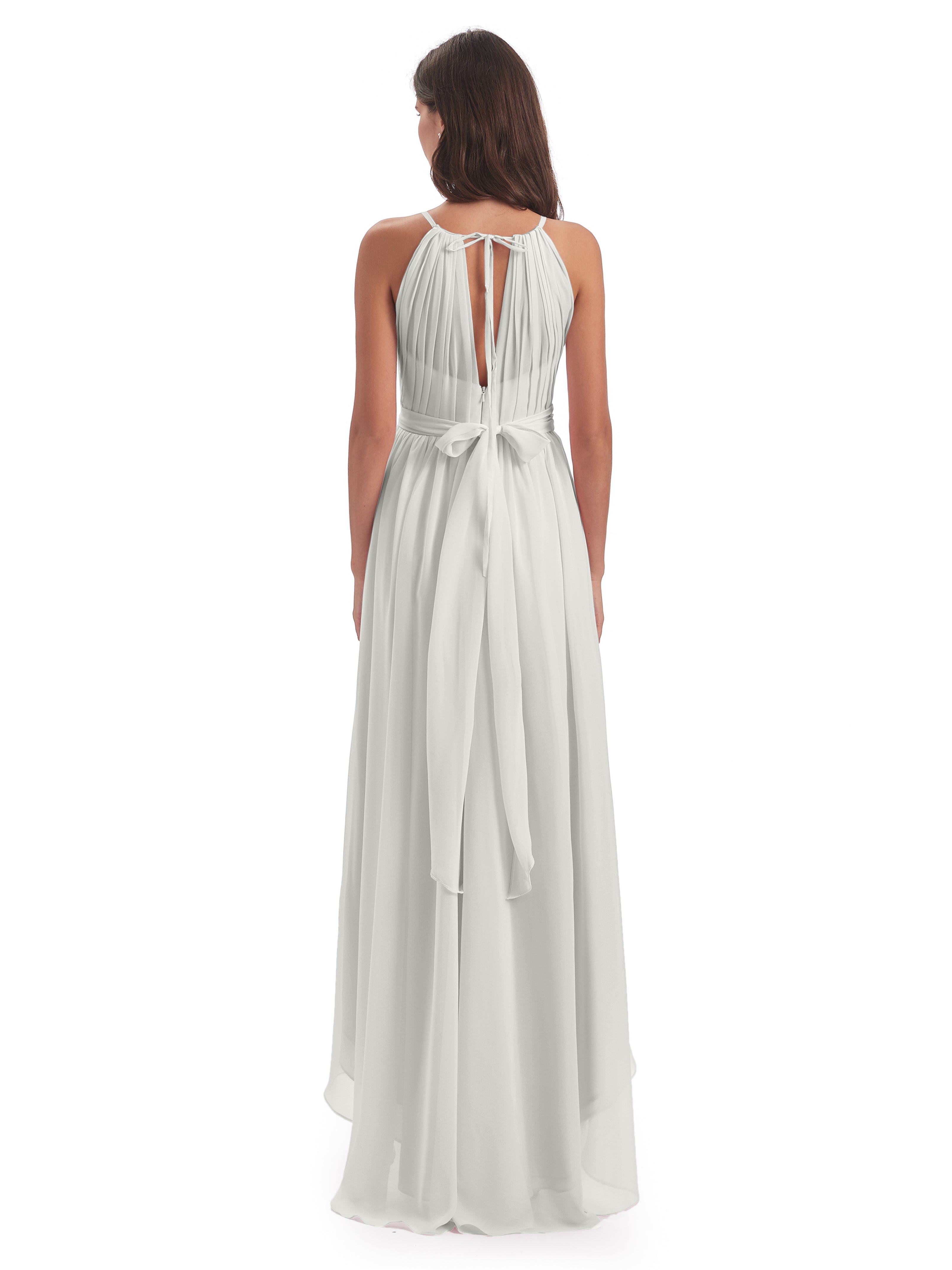 Robe De Demoiselle D Honneur Ivoire Asymétrique Haute Basse Licou Mousseline Robes Demoiselle D'Honneur