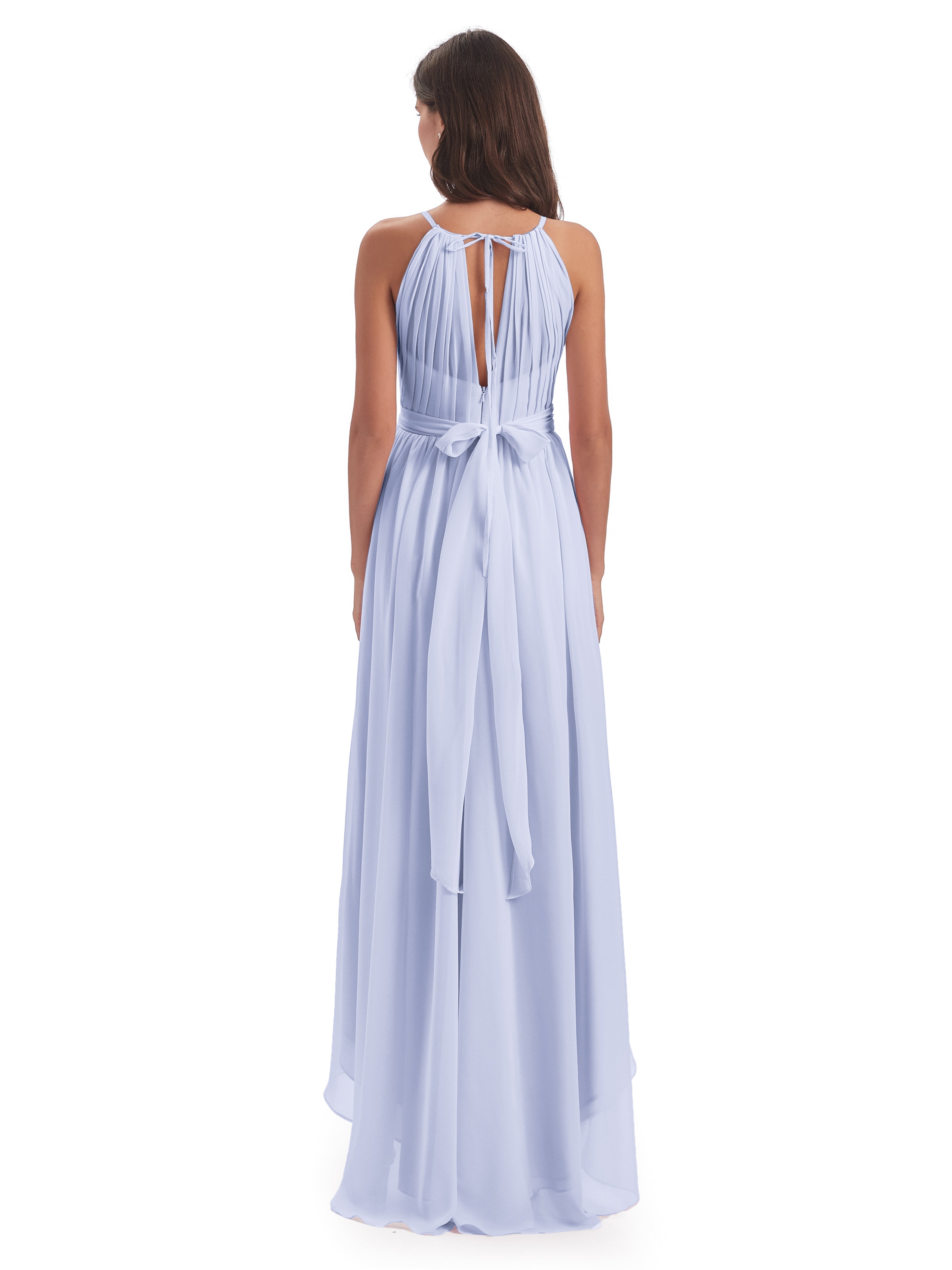Robe Demoiselle D Honneur Lavande Asymétrique Haute Basse Licou Mousseline Robes Demoiselle D'Honneur