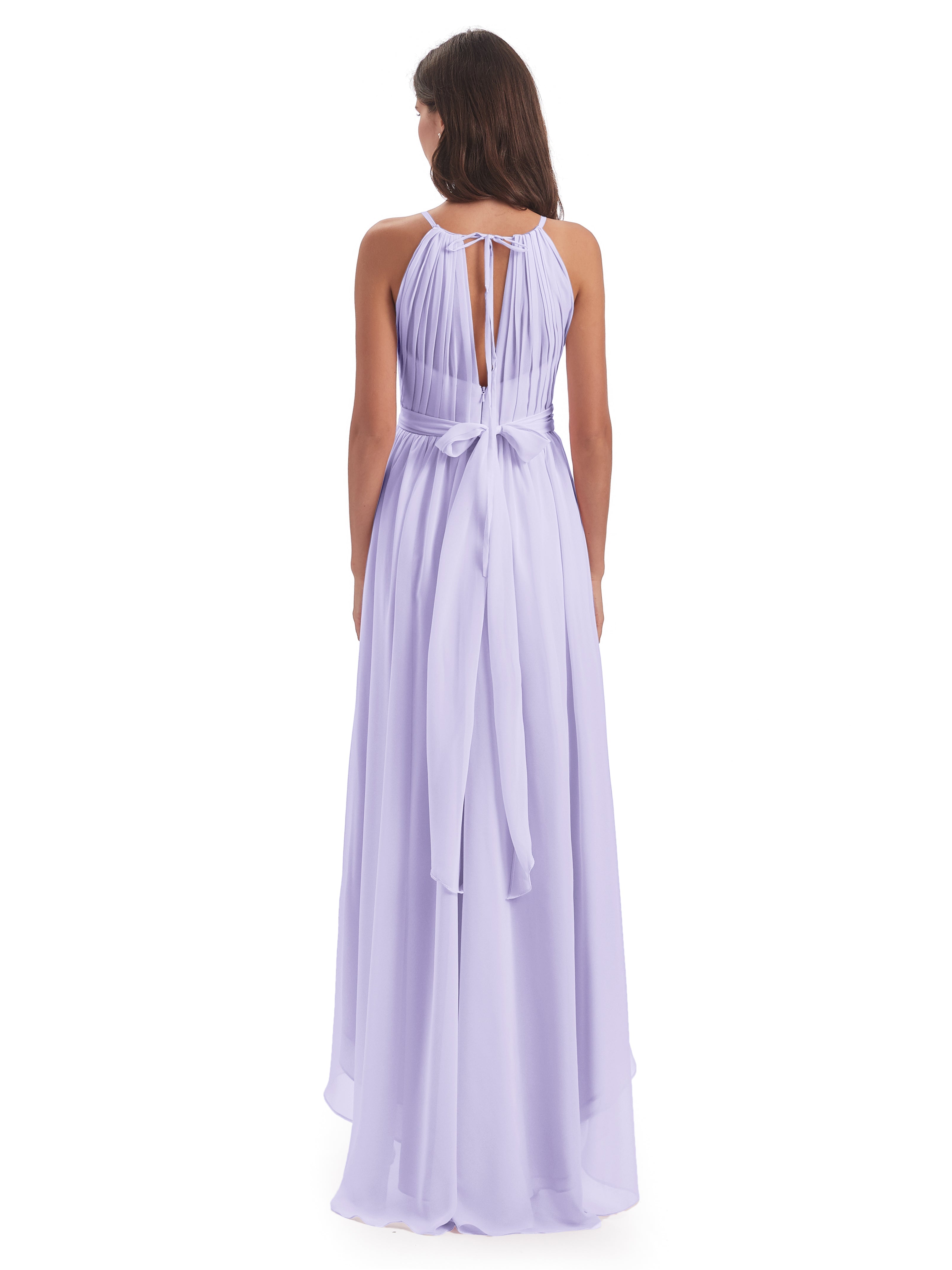 Demoiselle Robe Lilas Asymétrique Haute Basse Licou Mousseline Robes Demoiselle D'Honneur