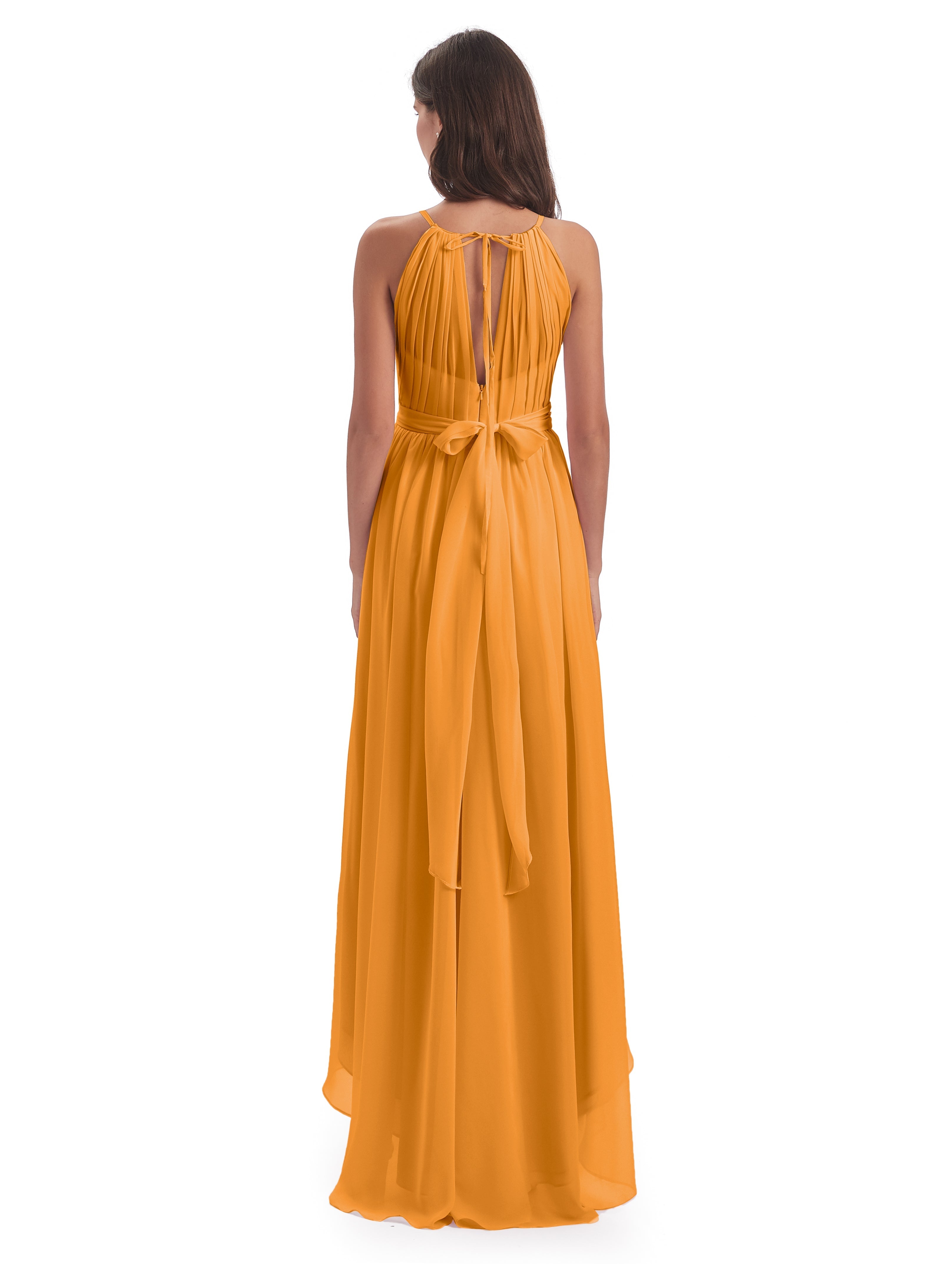 Robes De Demoiselle D'Honneur Mandarine Asymétrique Haute Basse Licou Mousseline Robes Demoiselle D'Honneur