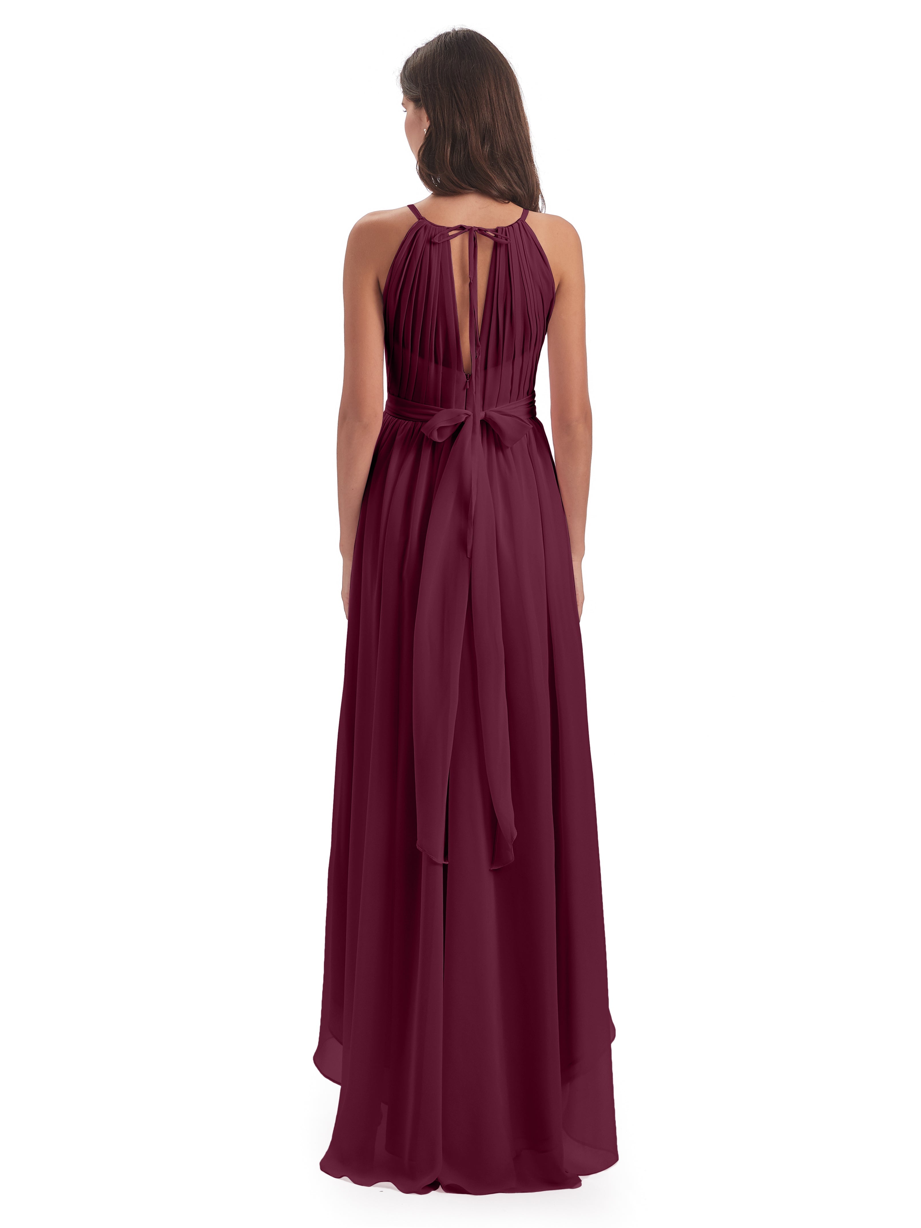 Robes De Demoiselle D'Honneur Mure Asymétrique Haute Basse Licou Mousseline Robes Demoiselle D'Honneur