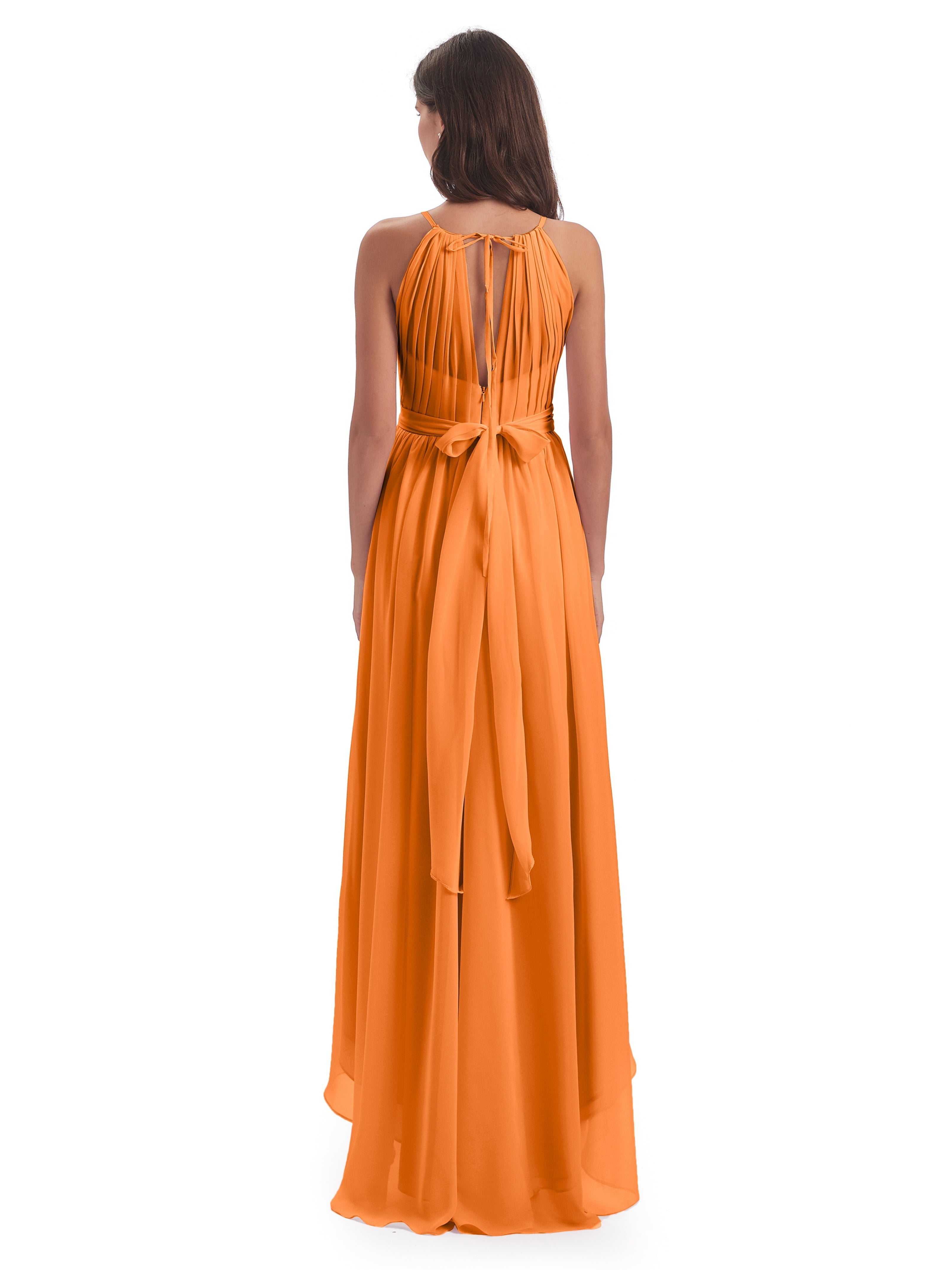 Demoiselle Dhonneur Robe Orange Asymétrique Haute Basse Licou Mousseline Robes Demoiselle D'Honneur