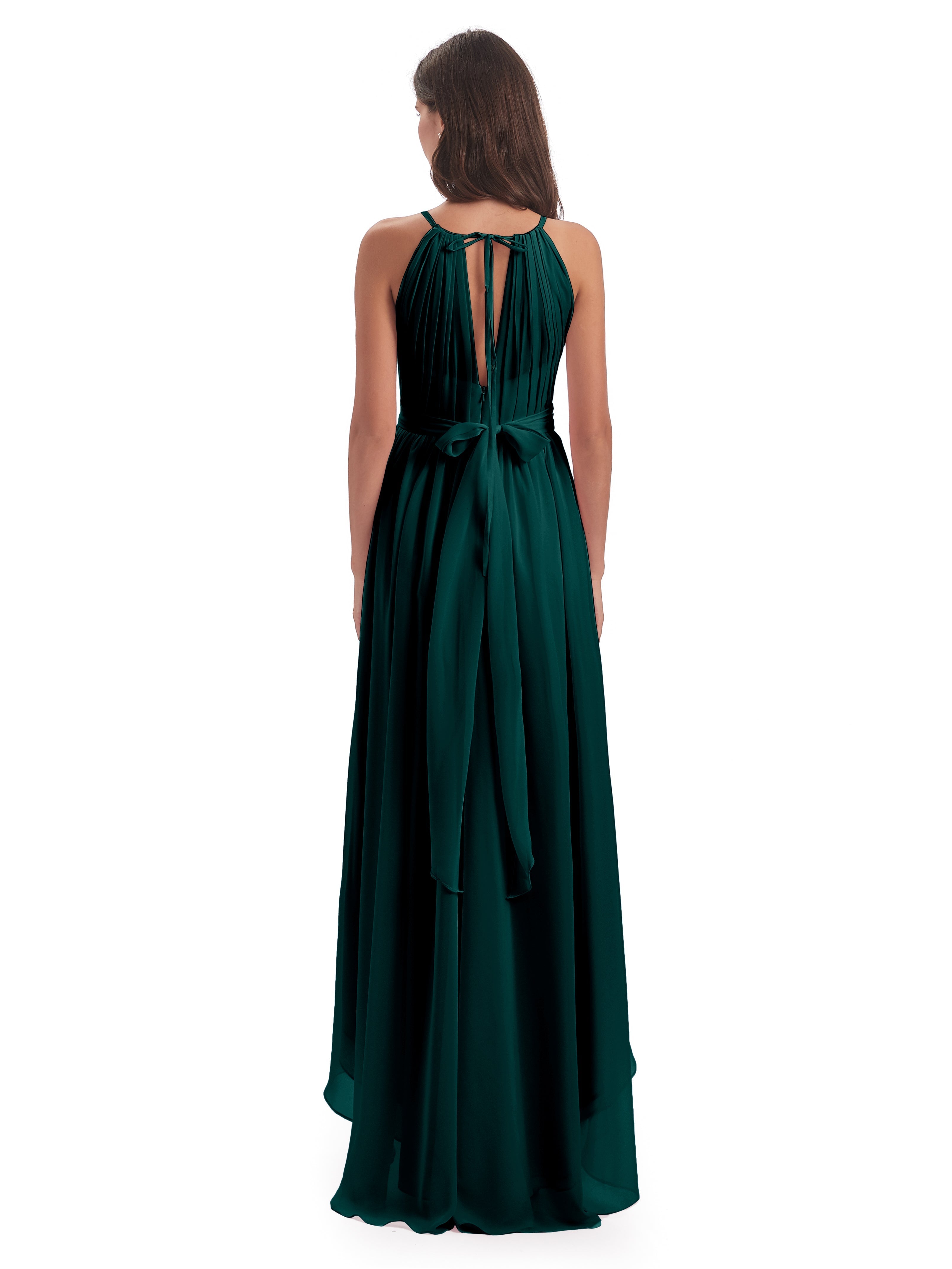 Robe De Demoiselle D'Honneur En Mousseline De Paon Asymétrique Haute Basse Licou Mousseline Robes Demoiselle D'Honneur