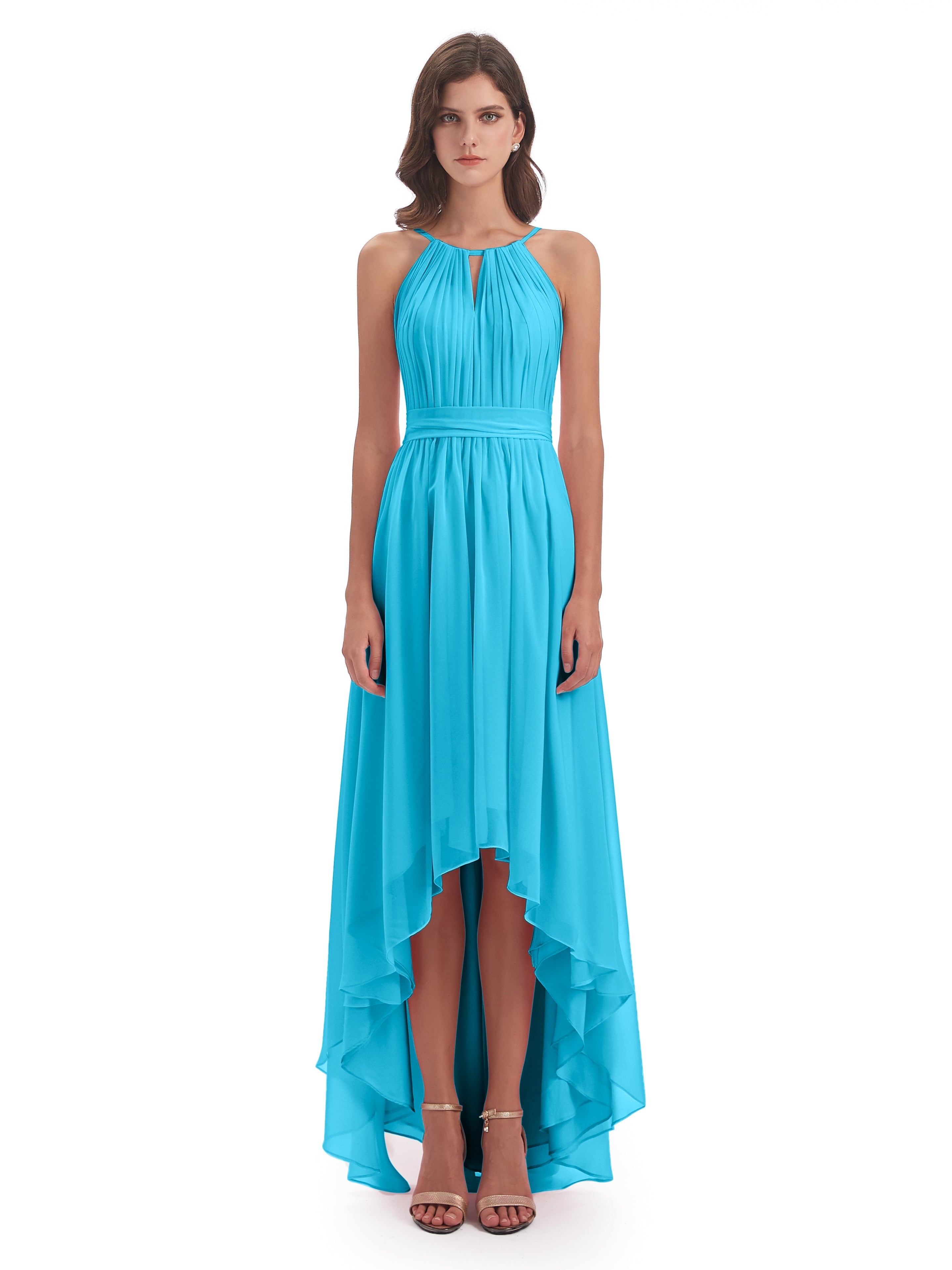 Robe De Demoiselle D'Honneur En Piscine Asymétrique Haute Basse Licou Mousseline Robes Demoiselle D'Honneur