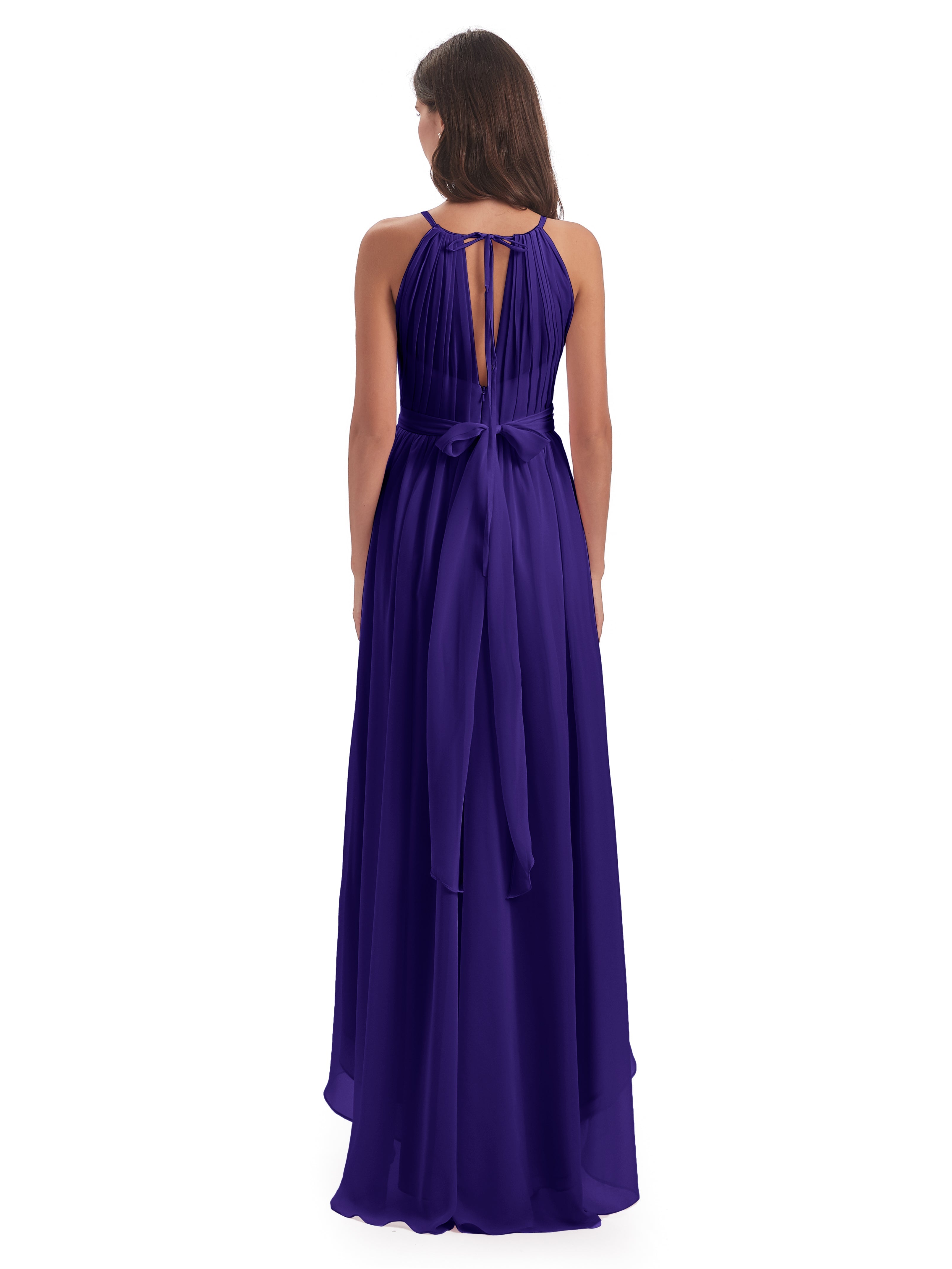 Robes De Demoiselle D'Honneur En Régence Asymétrique Haute Basse Licou Mousseline Robes Demoiselle D'Honneur