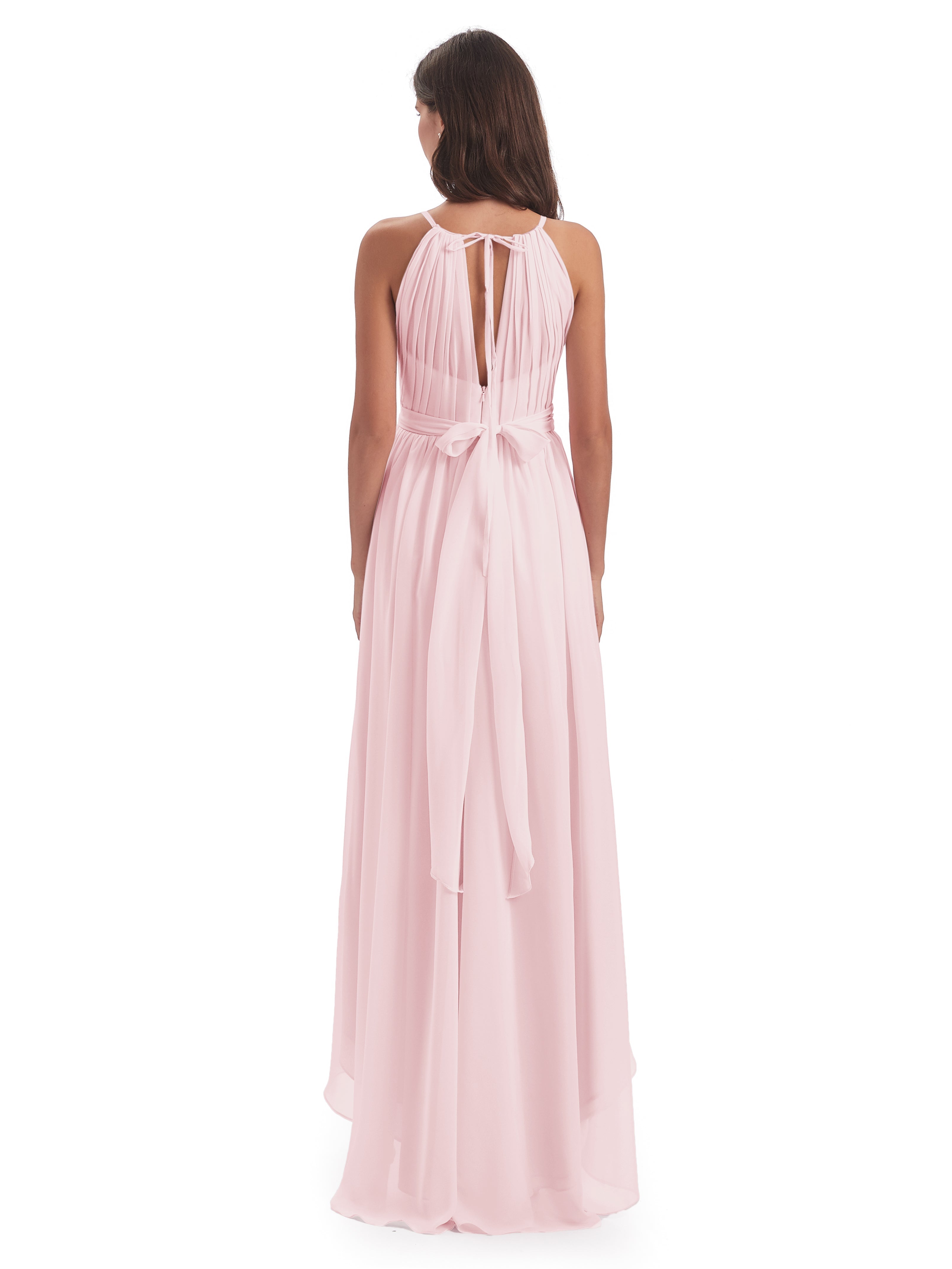 Robes Demoiselle D Honneur Rose Pale Asymétrique Haute Basse Licou Mousseline Robes Demoiselle D'Honneur