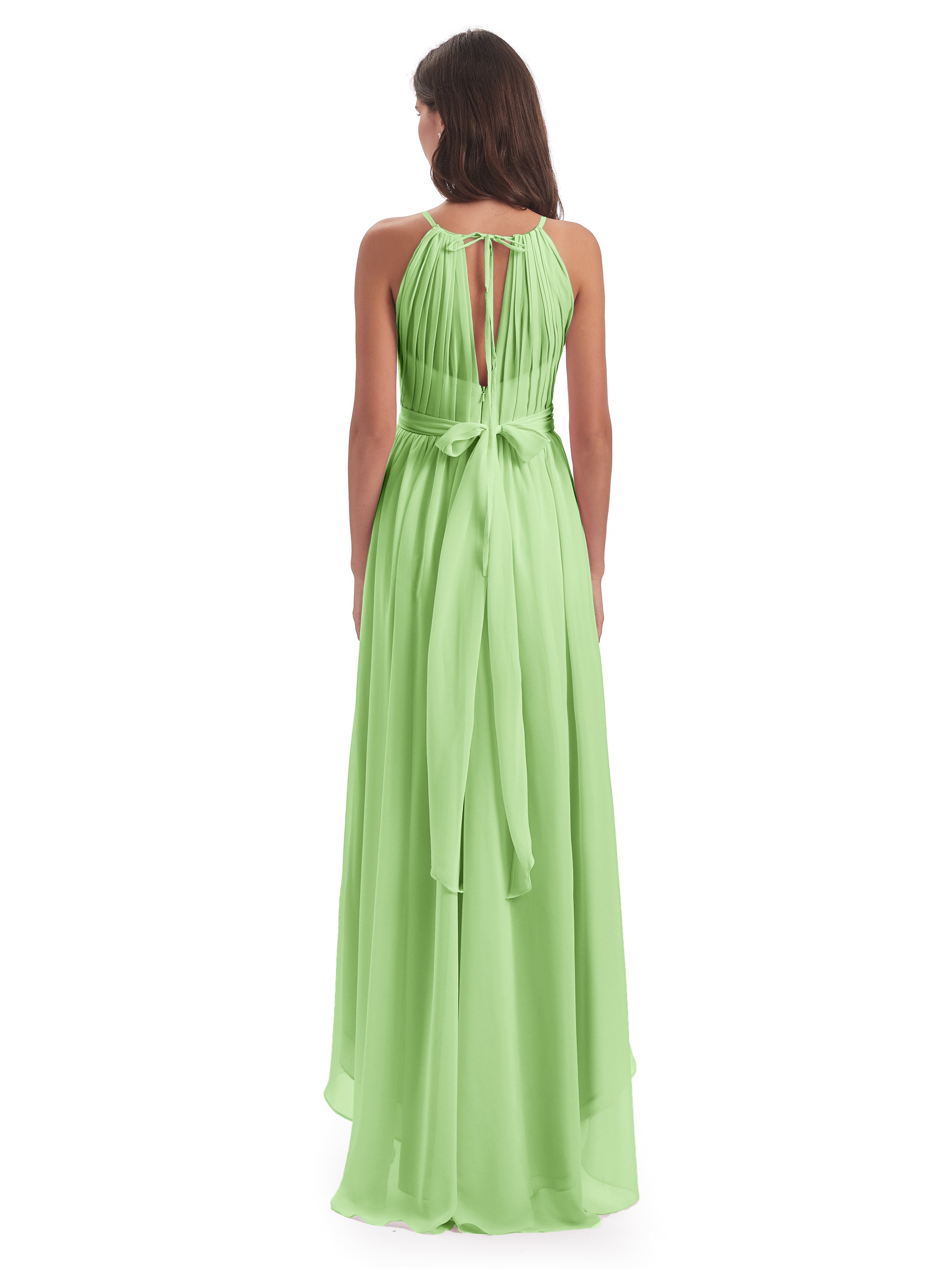 Robe Sauge Demoiselle D Honneur Asymétrique Haute Basse Licou Mousseline Robes Demoiselle D'Honneur