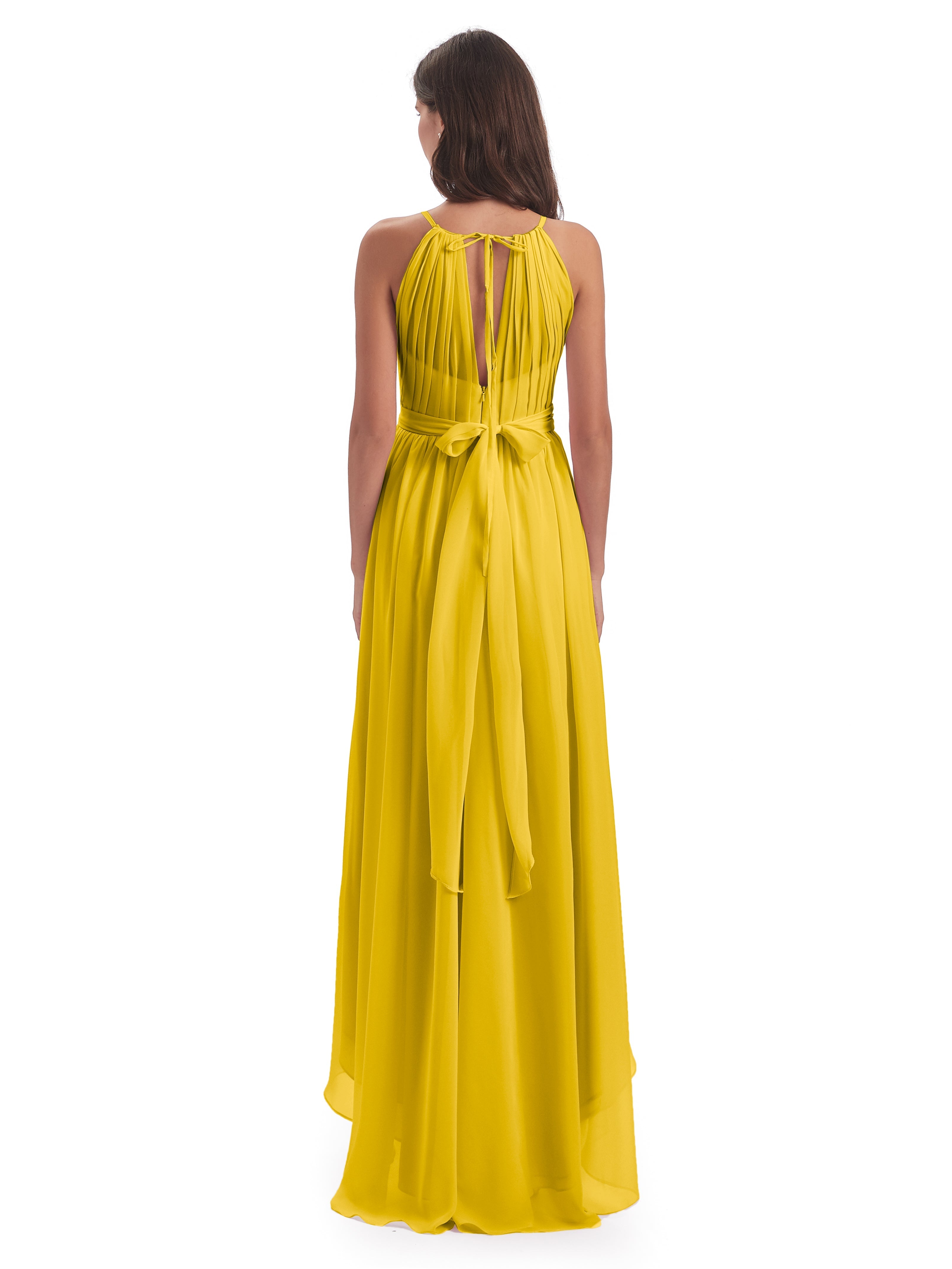 Robe De Demoiselle D'Honneur Souci Asymétrique Haute Basse Licou Mousseline Robes Demoiselle D'Honneur
