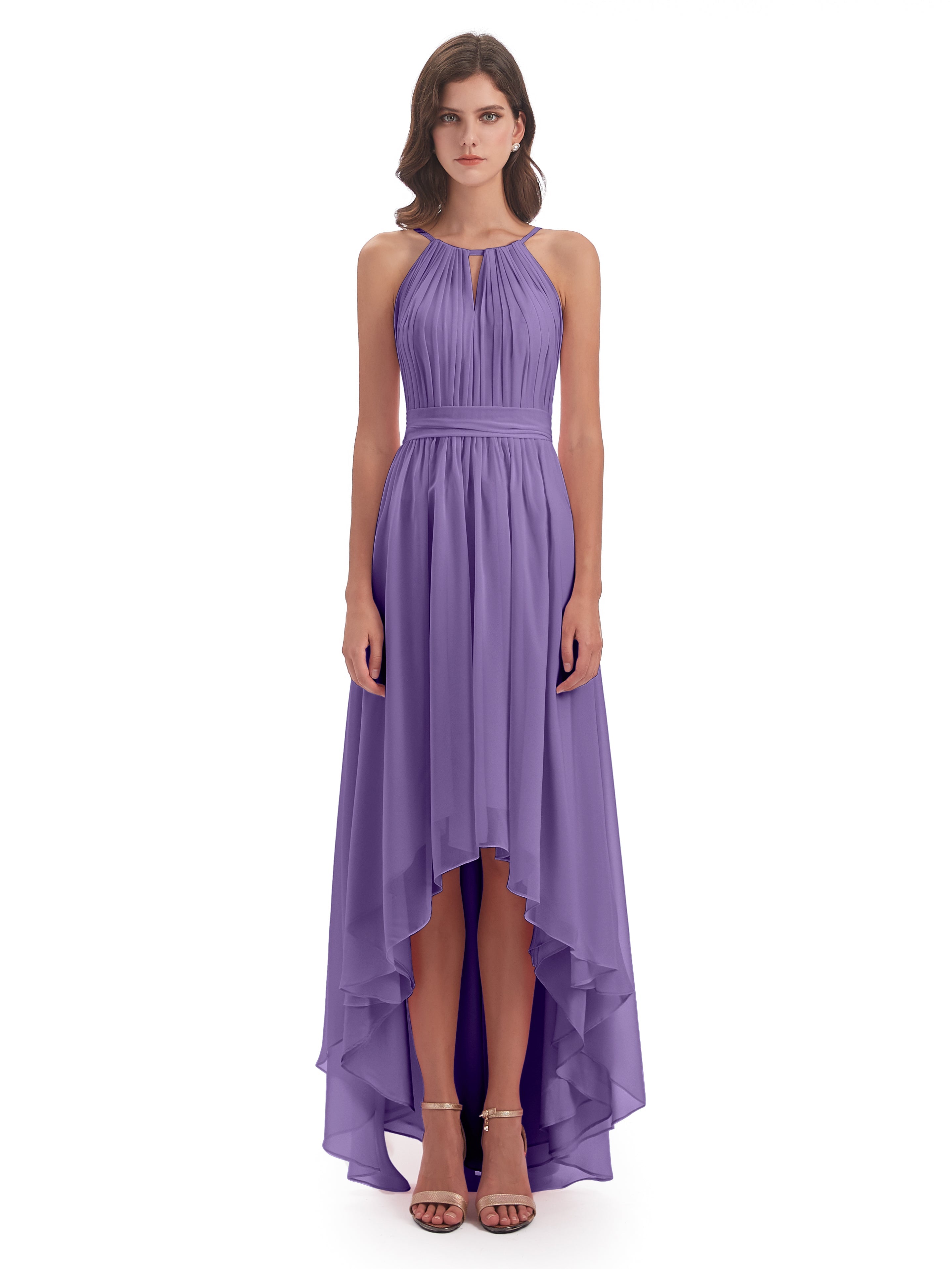 Robes De Demoiselle D'Honneur Tahiti Asymétrique Haute Basse Licou Mousseline Robes Demoiselle D'Honneur