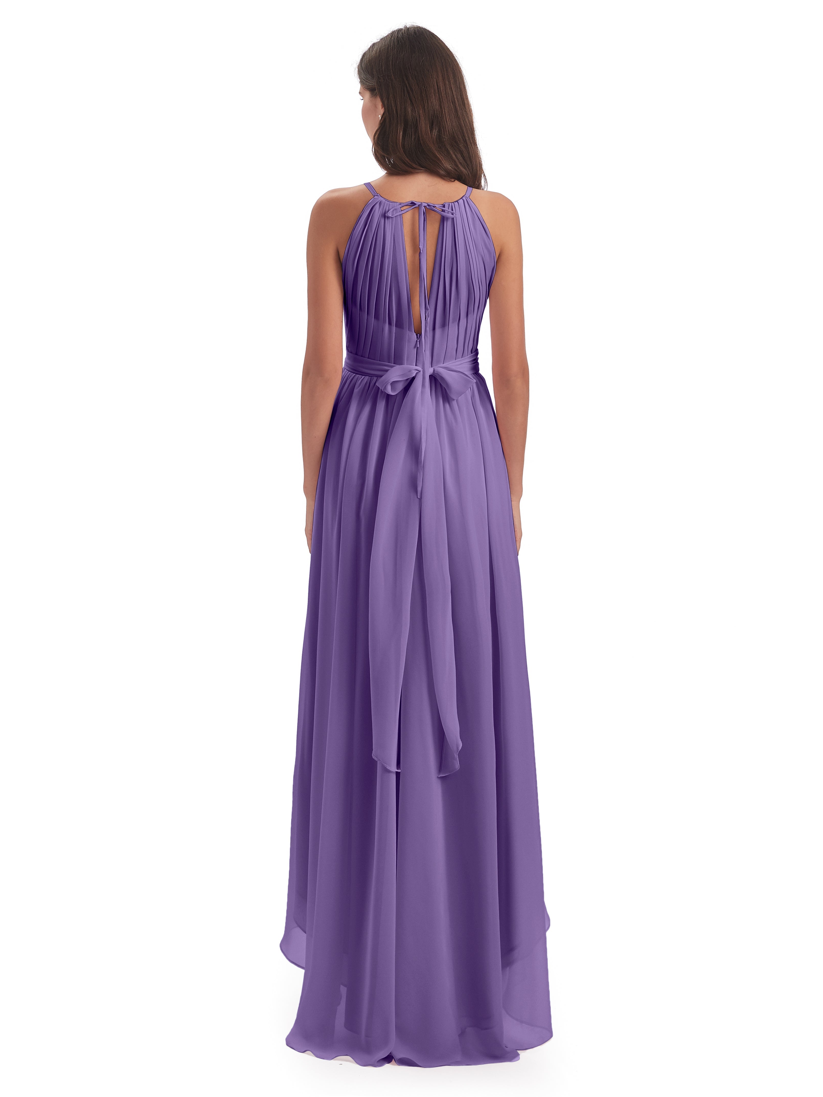 Robes De Demoiselle D'Honneur Tahiti Asymétrique Haute Basse Licou Mousseline Robes Demoiselle D'Honneur
