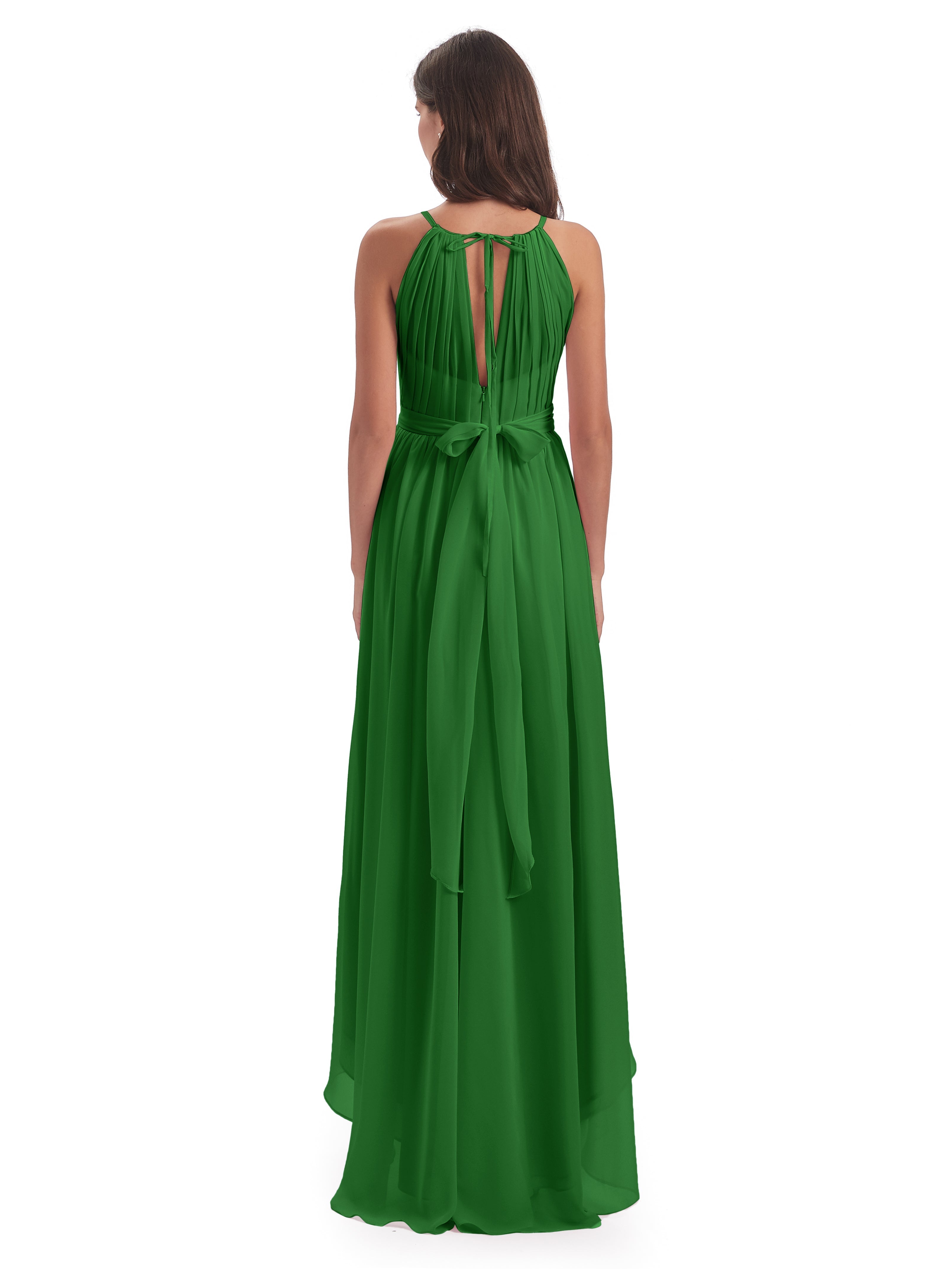 Demoiselle D Honneur Vert Asymétrique Haute Basse Licou Mousseline Robes Demoiselle D'Honneur