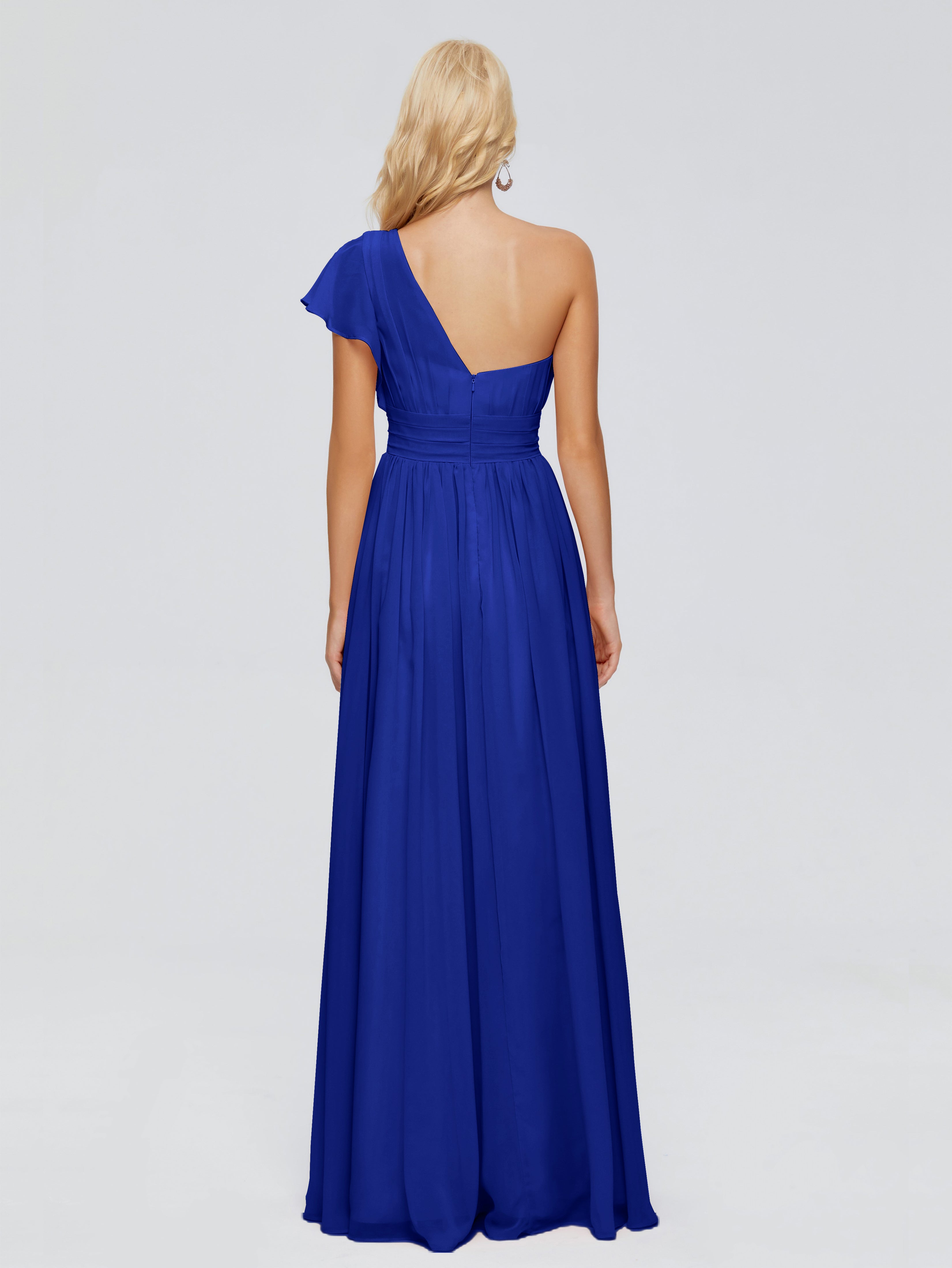 Robe Demoiselle D Honneur Bleu Royal Trapèze Seule-Épaule Mousseline Robes Demoiselle D'Honneur