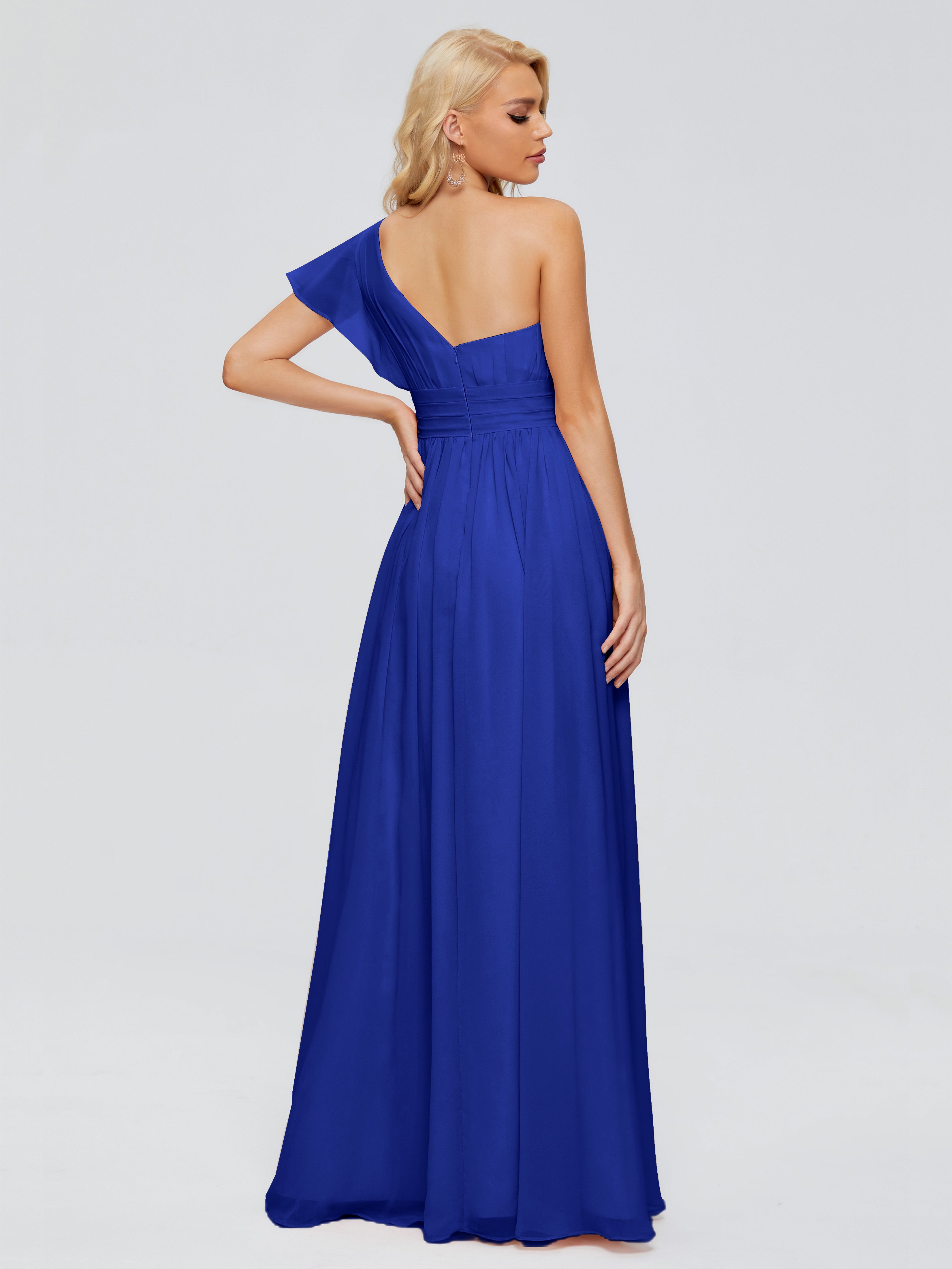 Robe Demoiselle D Honneur Bleu Royal Trapèze Seule-Épaule Mousseline Robes Demoiselle D'Honneur