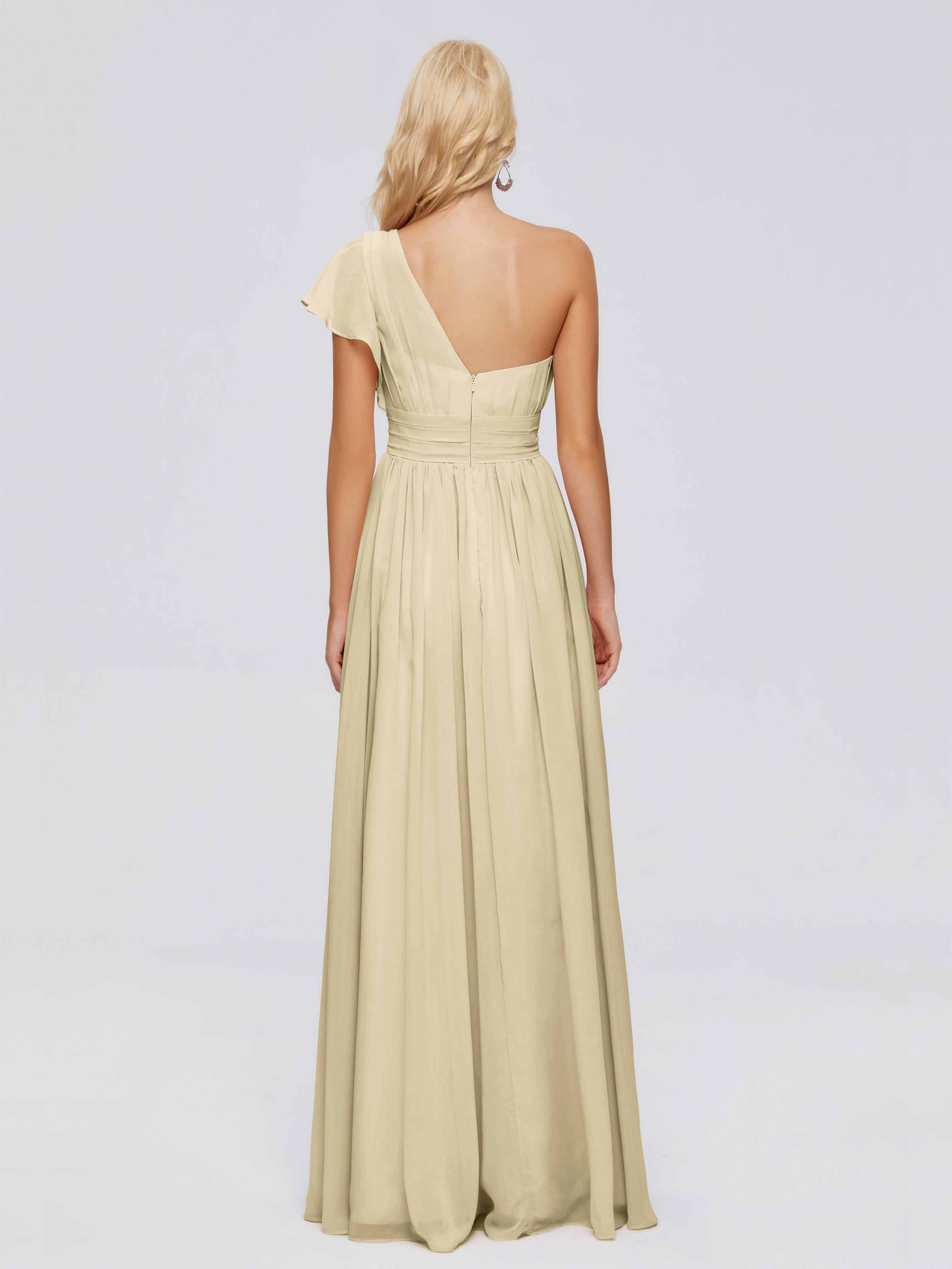Robe Demoiselle D Honneur Champagne Trapèze Seule-Épaule Mousseline Robes Demoiselle D'Honneur