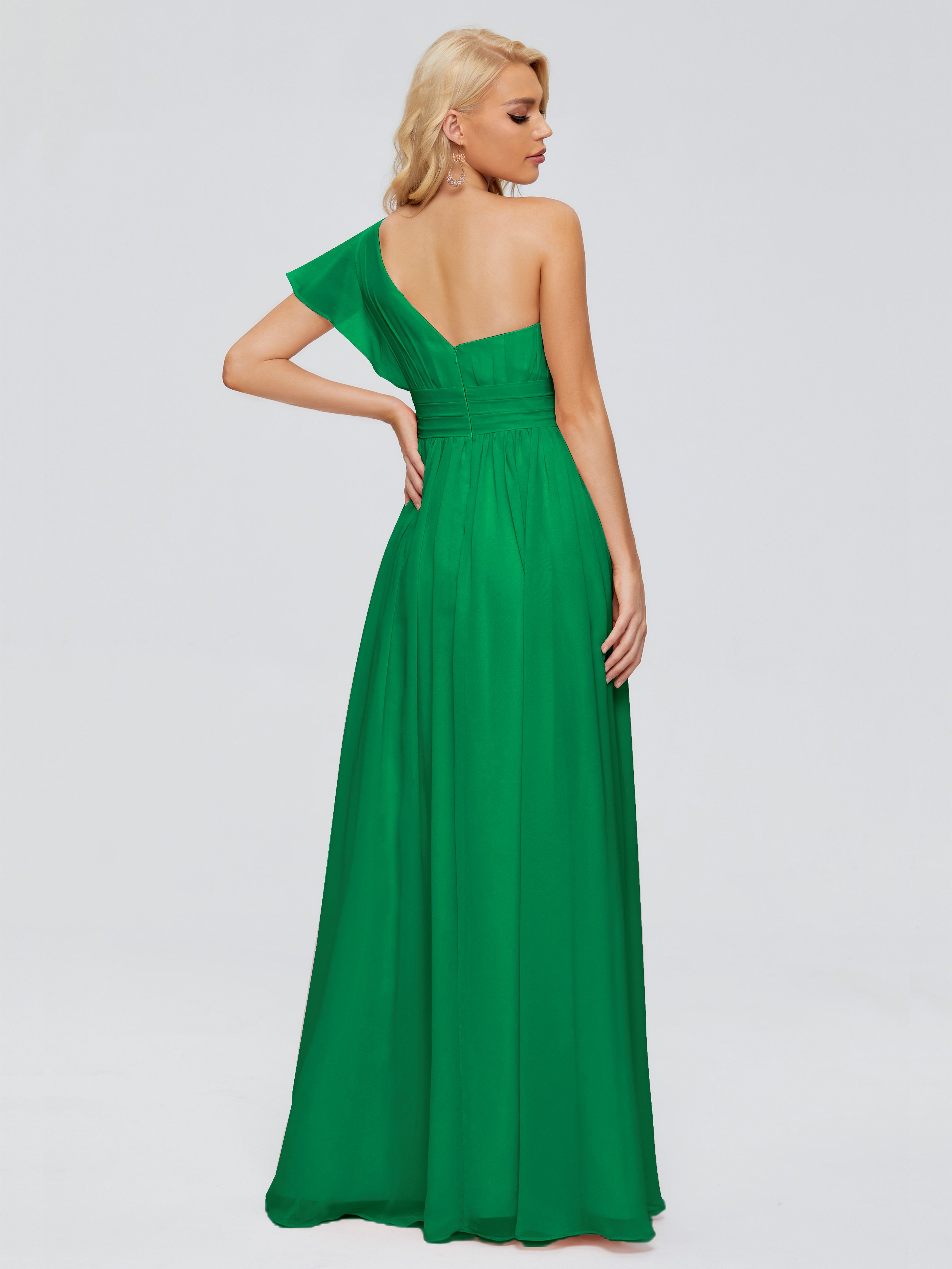Demoiselle D'Honneur Vert Émeraude Trapèze Seule-Épaule Mousseline Robes Demoiselle D'Honneur