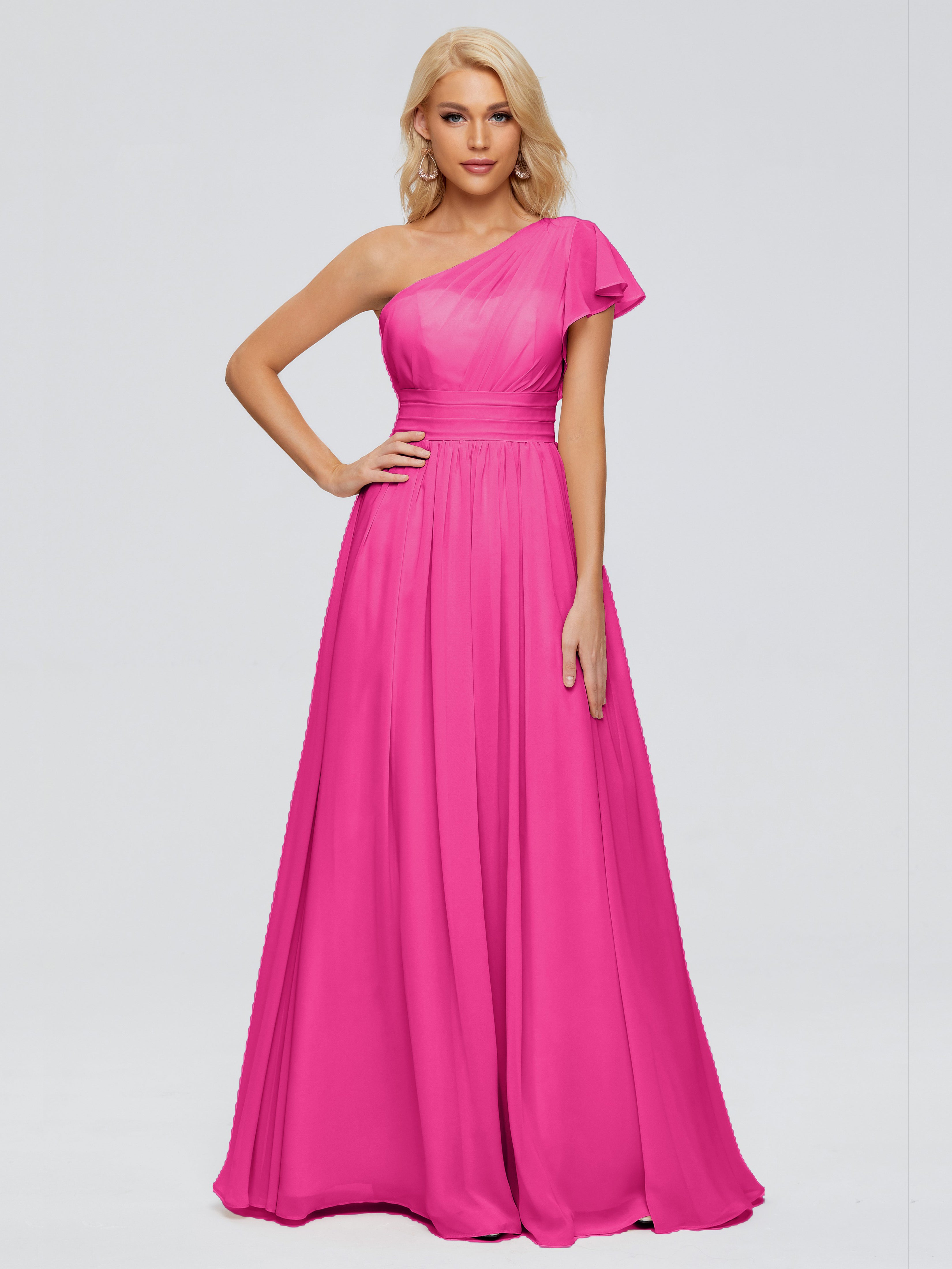 Robe Demoiselle D Honneur Azalée Trapèze Seule-Épaule Mousseline Robes Demoiselle D'Honneur