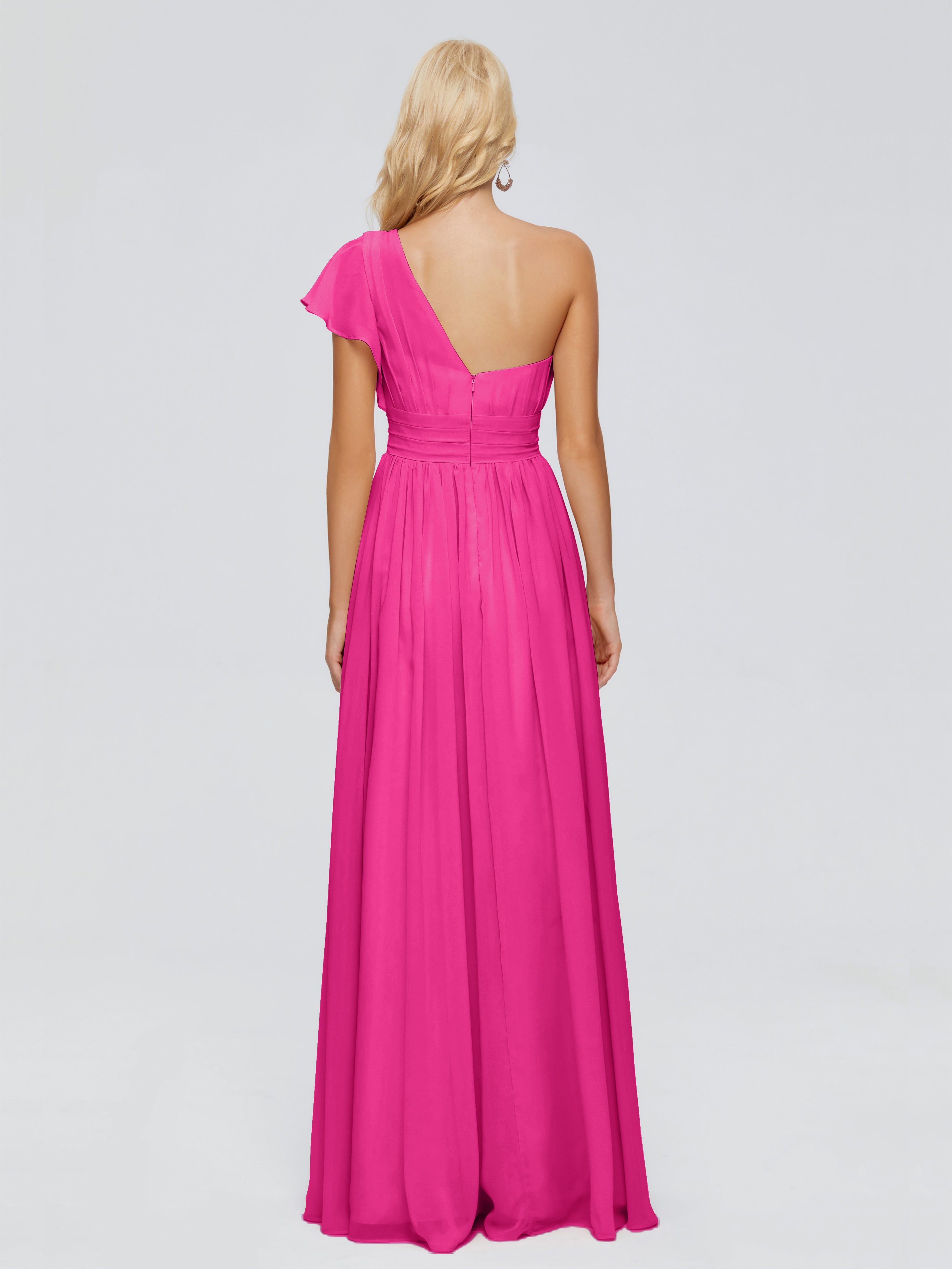 Robe Demoiselle D Honneur Fuchsia Trapèze Seule-Épaule Mousseline Robes Demoiselle D'Honneur