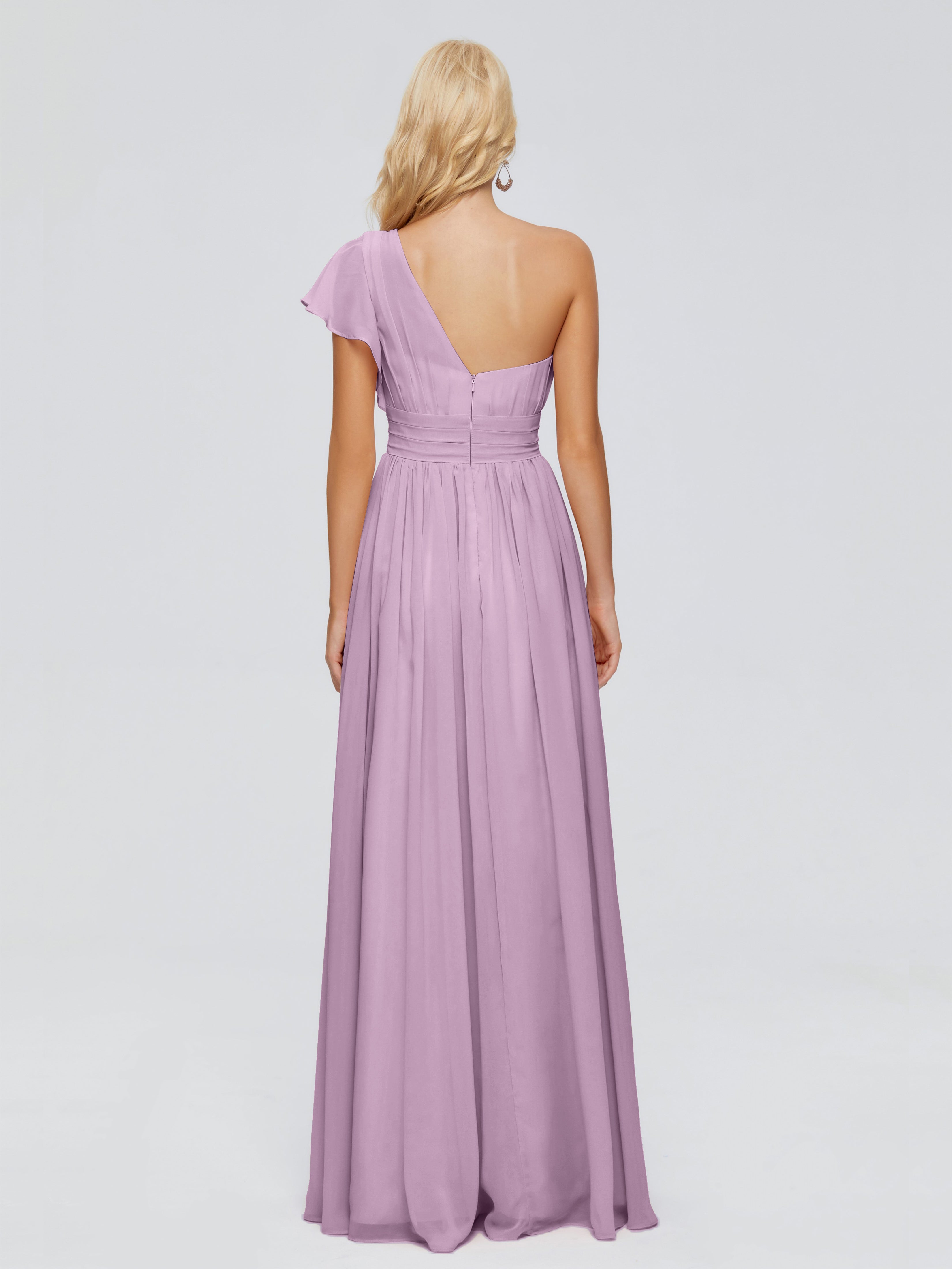 Robes De Demoiselle D'Honneur Glycine Trapèze Seule-Épaule Mousseline Robes Demoiselle D'Honneur