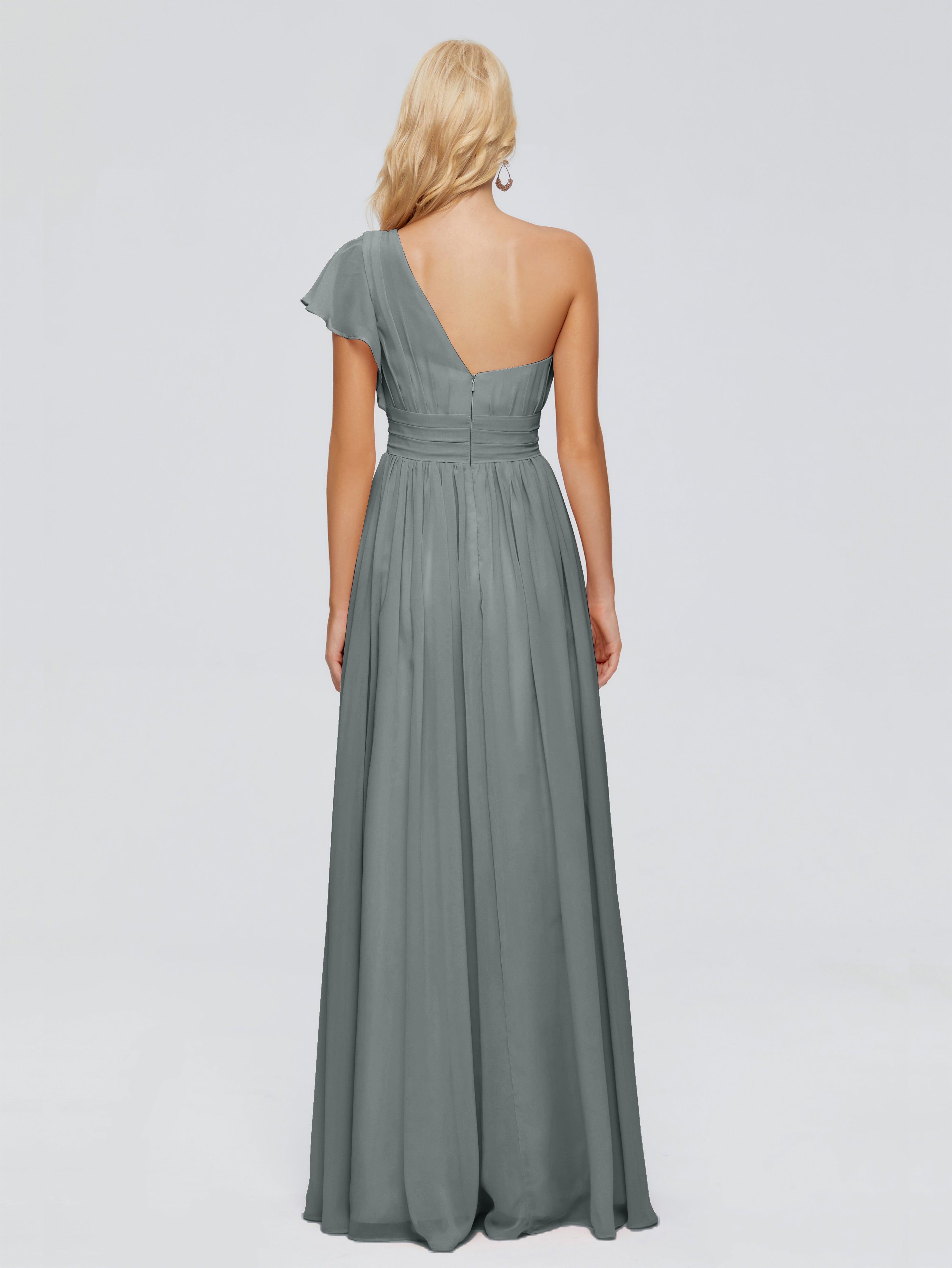 Robe Demoiselle D Honneur Gris Trapèze Seule-Épaule Mousseline Robes Demoiselle D'Honneur