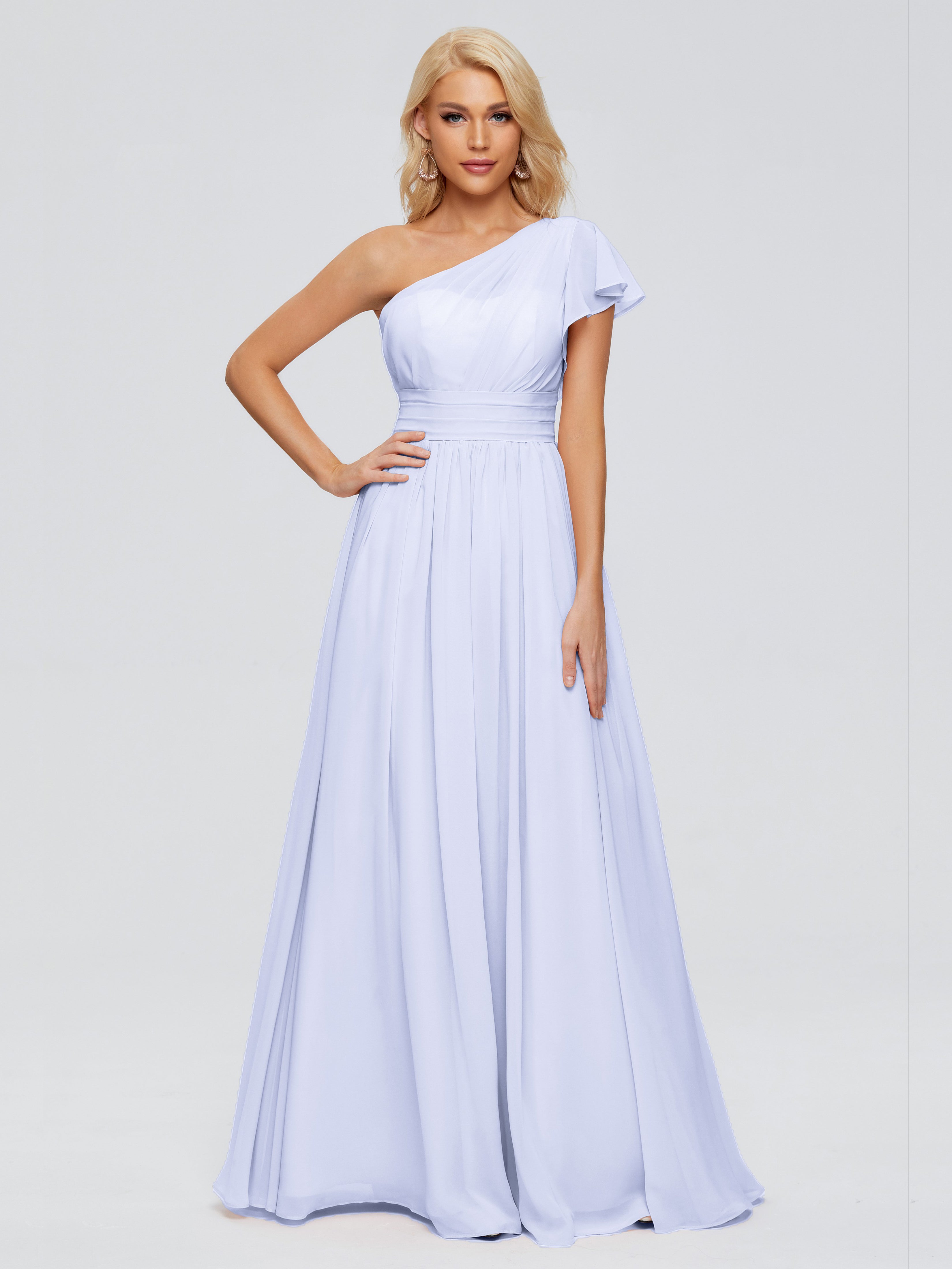 Robe Demoiselle D Honneur Couleur Lavande Trapèze Seule-Épaule Mousseline Robes Demoiselle D'Honneur